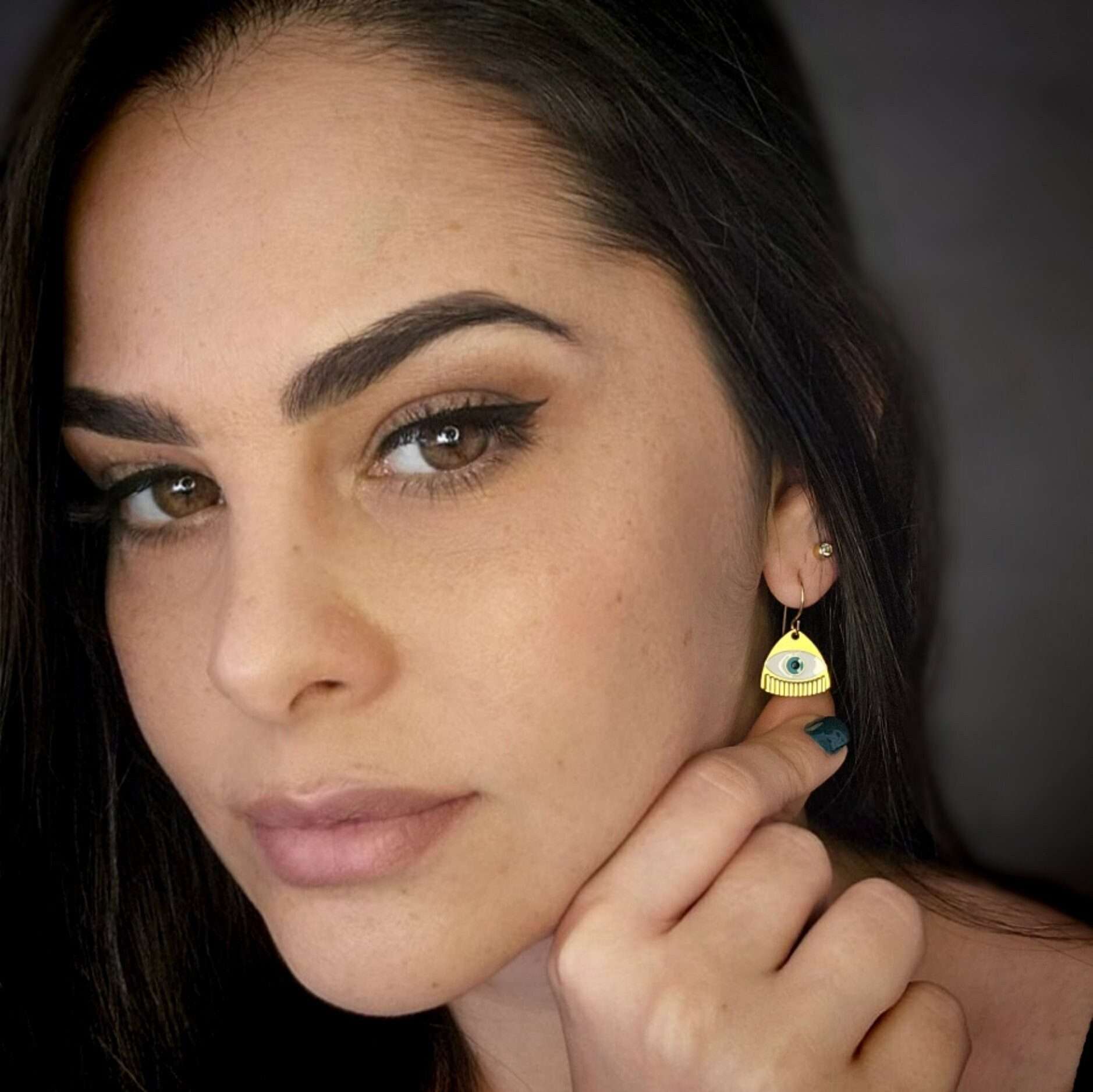 Evil eye earrings gold dangle adorned with resin earrings , protection jewelry