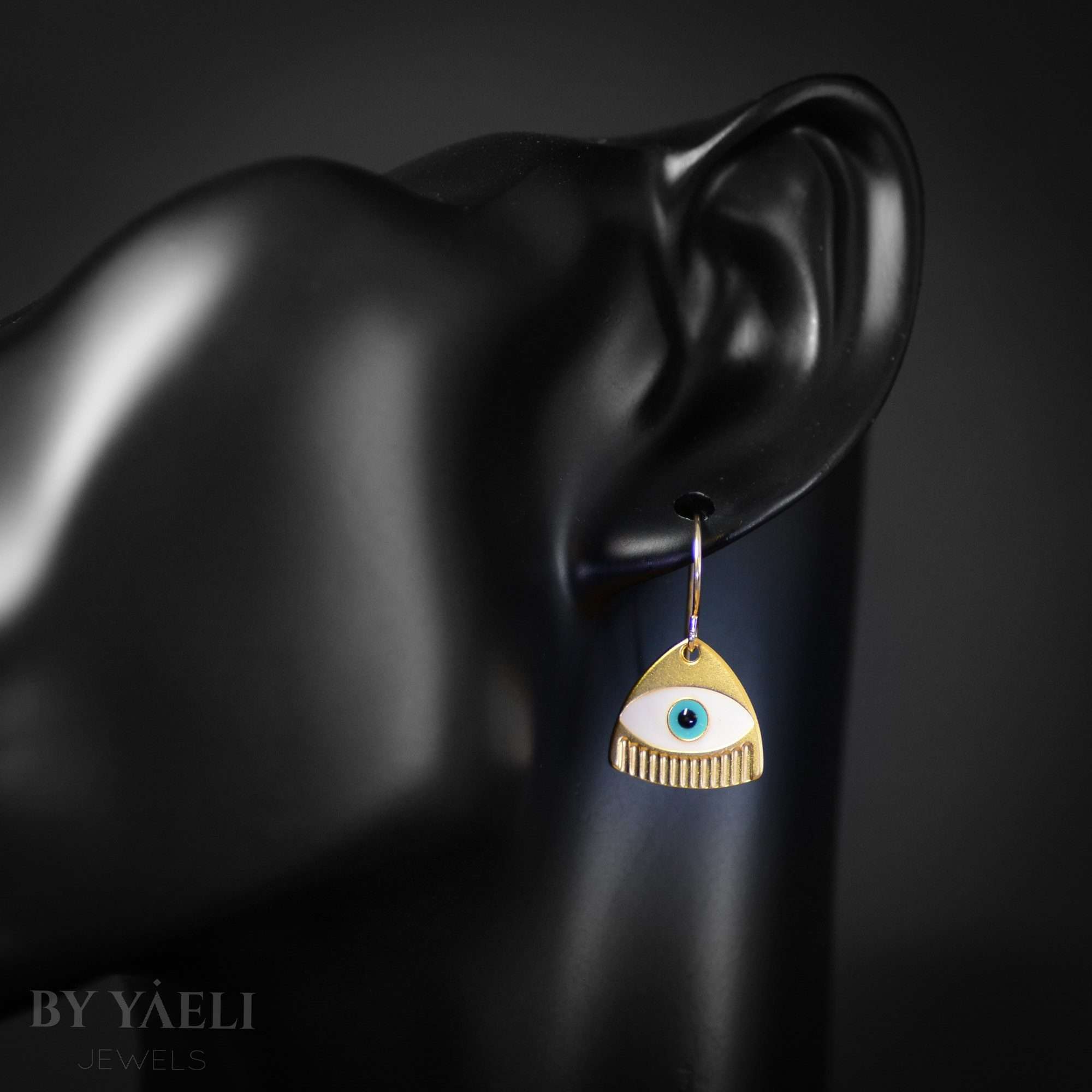 Evil eye earrings gold dangle adorned with resin earrings , protection jewelry