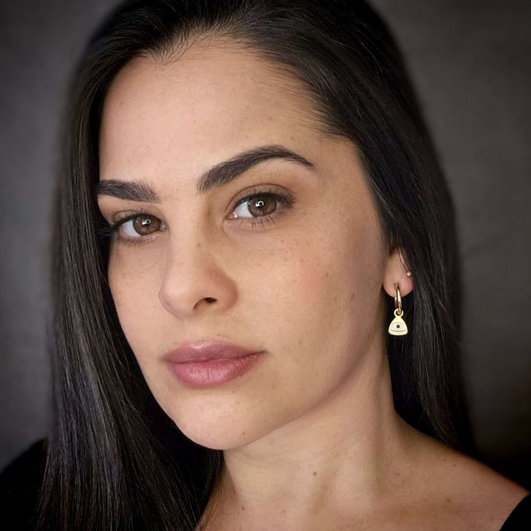 Evil eye gold hoops earrings adorned with resin, protection jewelry