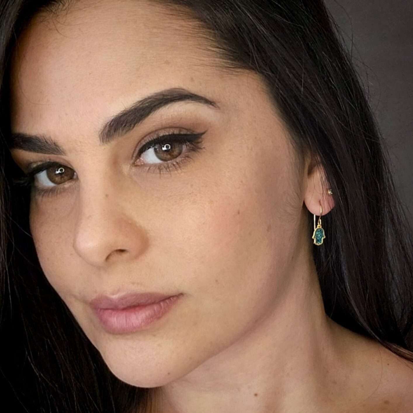 Gold hamsa earrings, hamsa with shell good luck earrings, protection jewelry