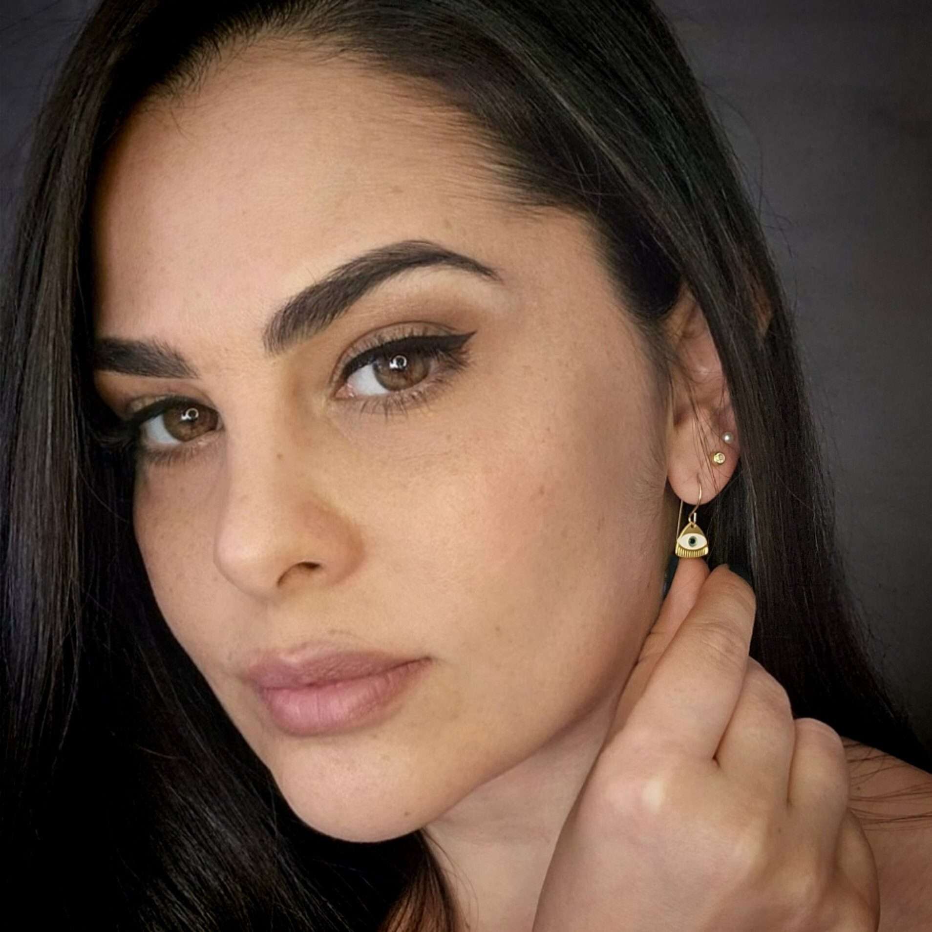 Evil eye earrings gold dangle adorned with resin earrings ,good luck protection jewelry