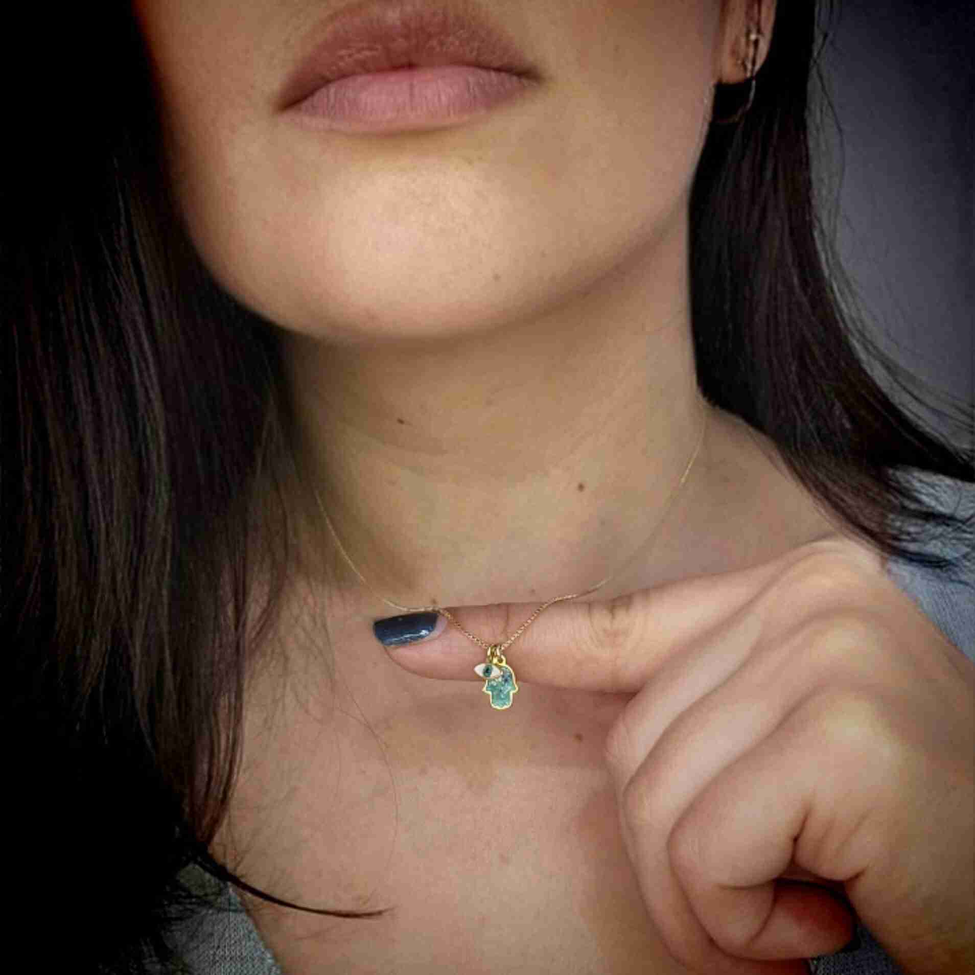 Home 26 evil eye necklace, dainty hamsa necklace, good luck necklace