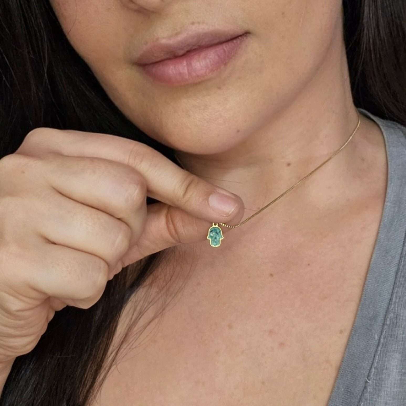 hamsa necklace, tiny good luck necklace, amulet necklace