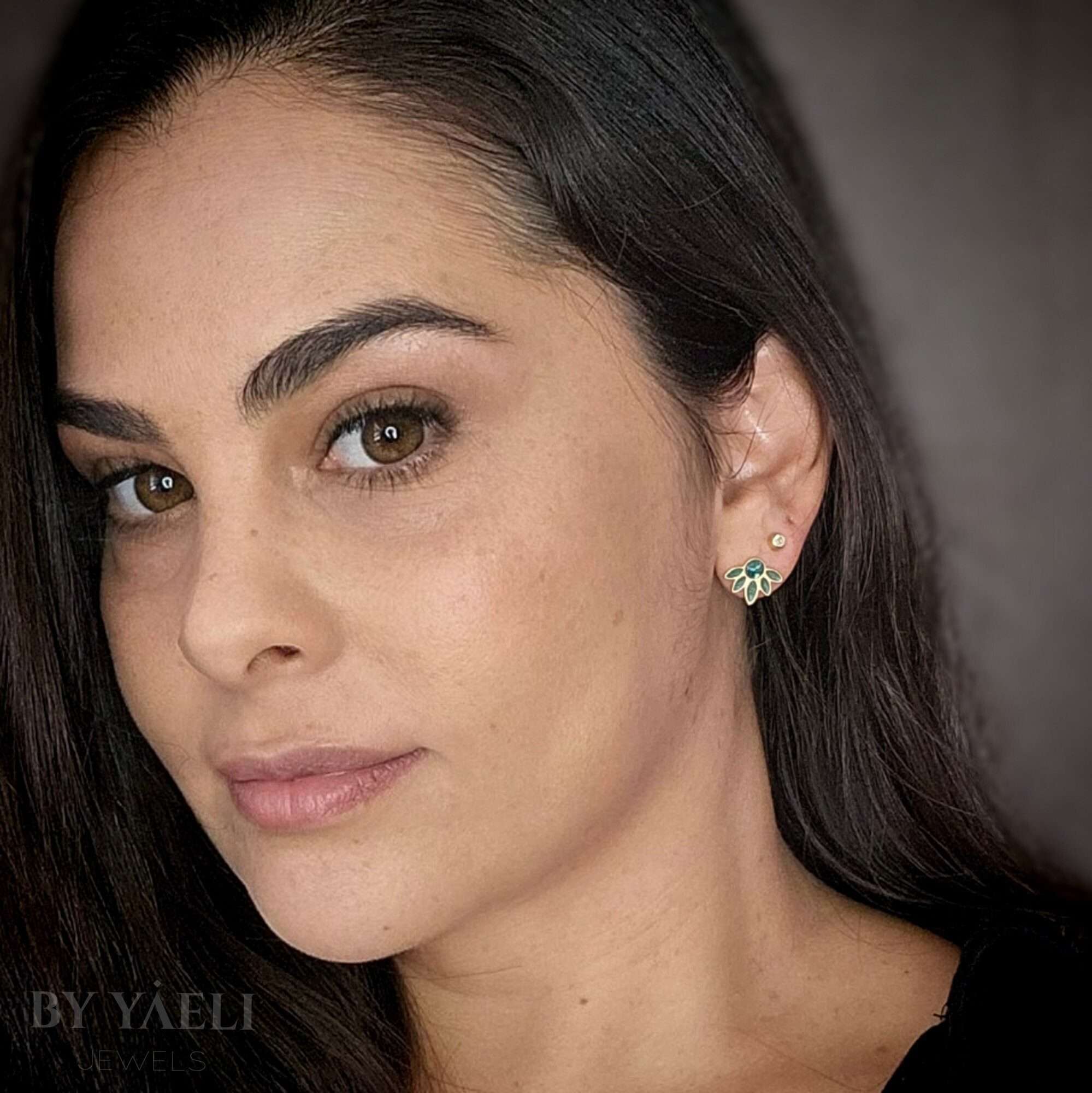 Flower stud gold earrings, gold and blue with real shell flower earrings