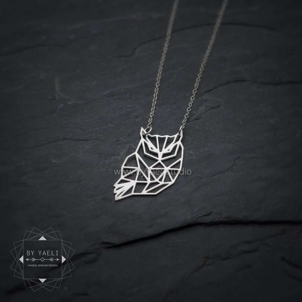 Owl necklace gold owl pendant origami owl geometric necklace