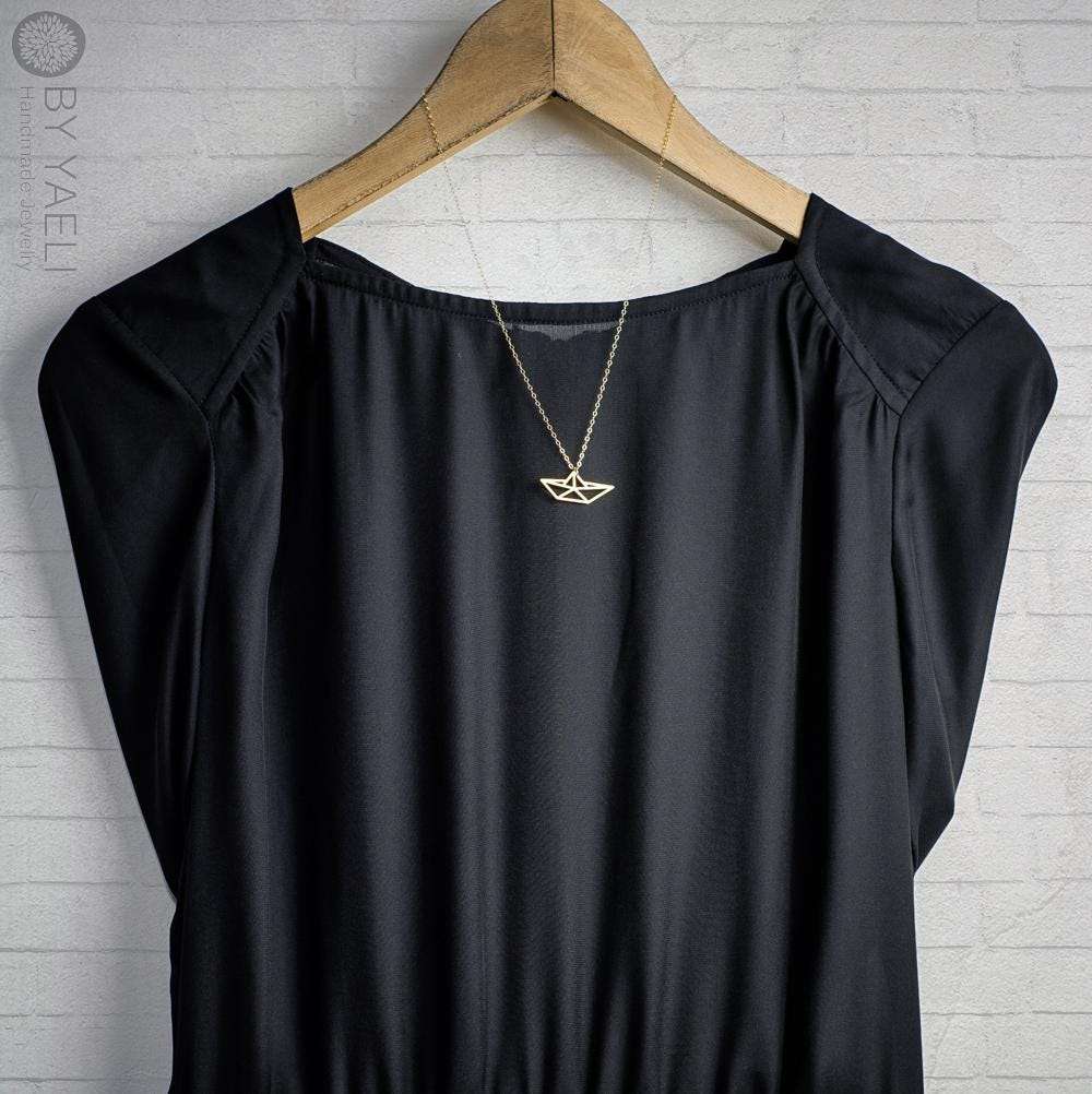 Boat necklace origami boat necklace silver paper boat charm