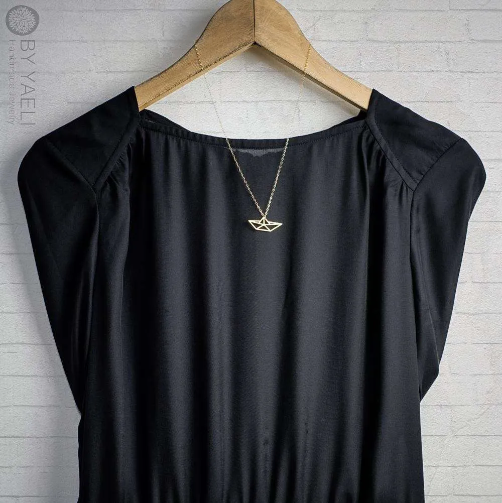 Boat necklace origami boat necklace silver paper boat charm