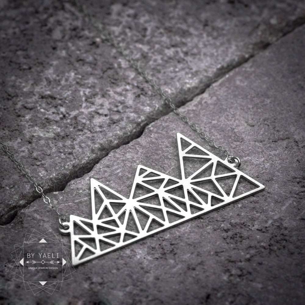 Mountain necklace geometric silver mountain pendant mountain jewelry