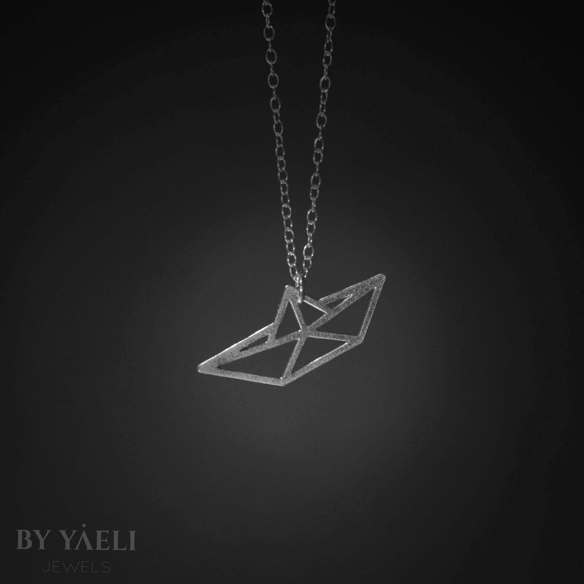 Boat necklace origami boat necklace silver paper boat charm