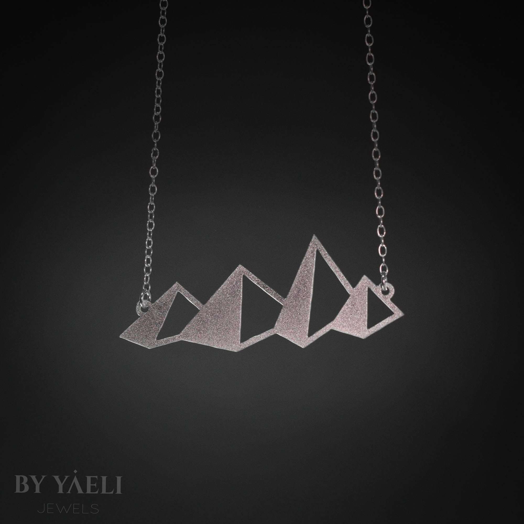 Mountains necklace silver pyramids mountains pendant geometric mountain jewelry gift for her