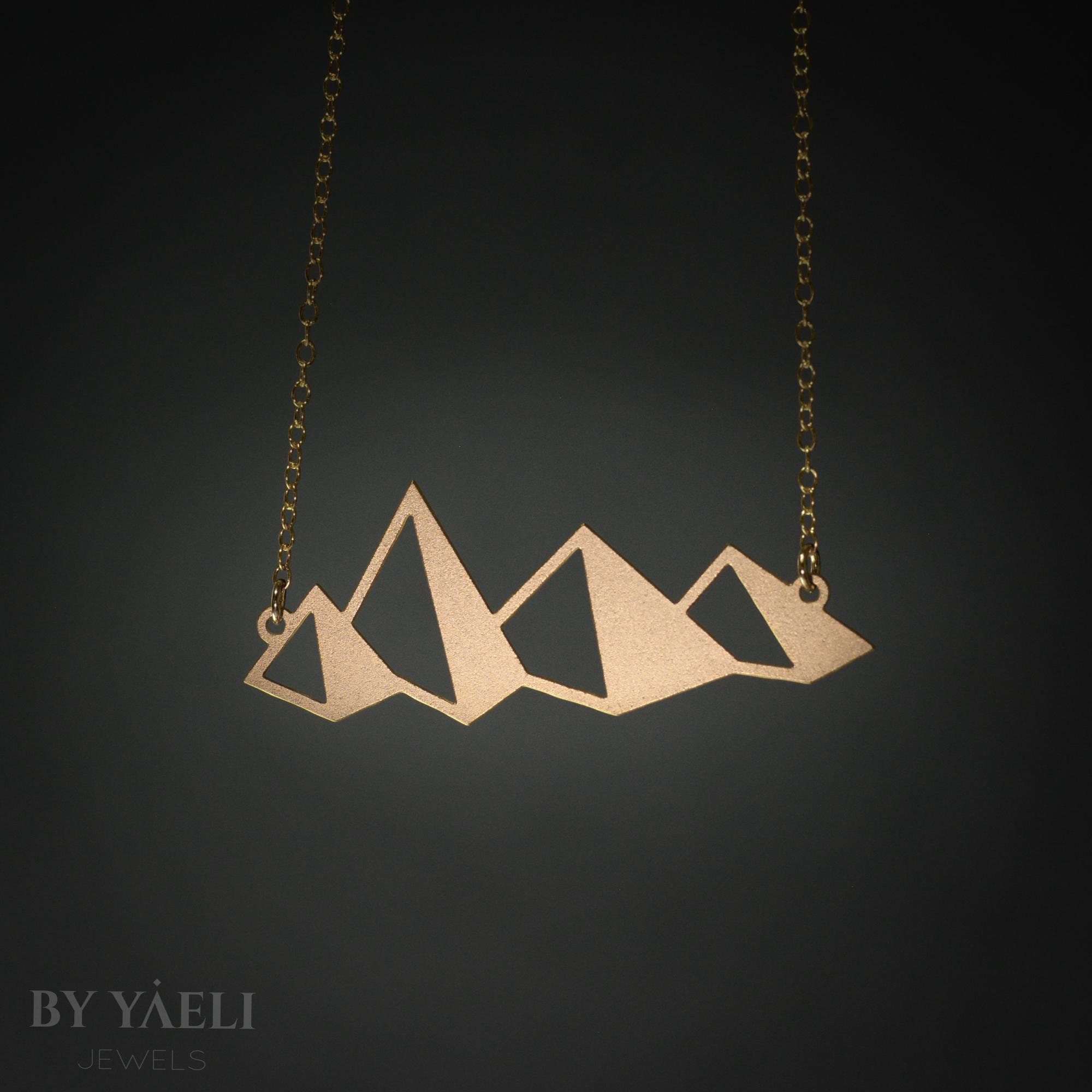Mountains necklace gold pyramids mountains pendant geometric mountain jewelry gift for her