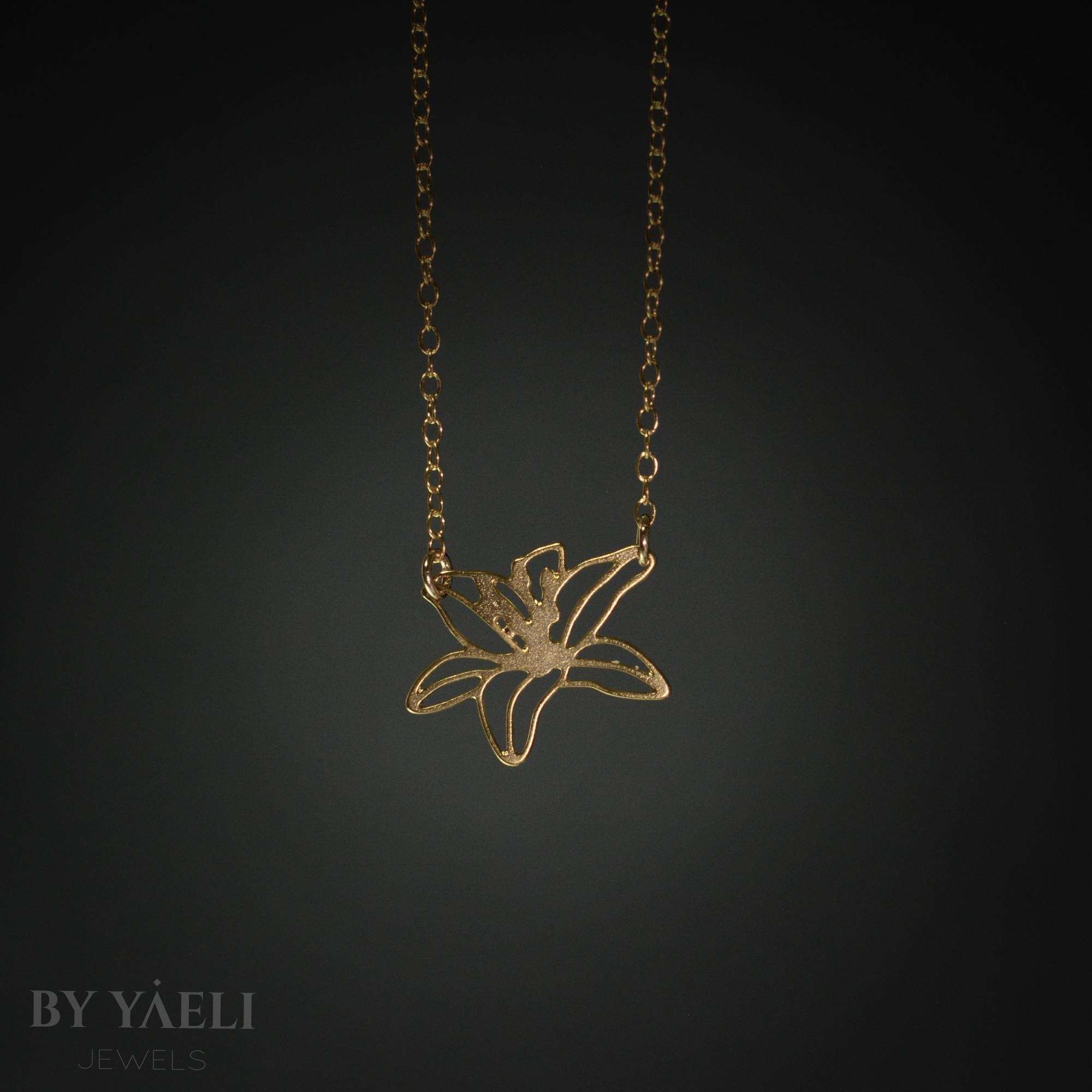 Flower necklace gold lily flower pendant necklace lily necklace nature jewelry