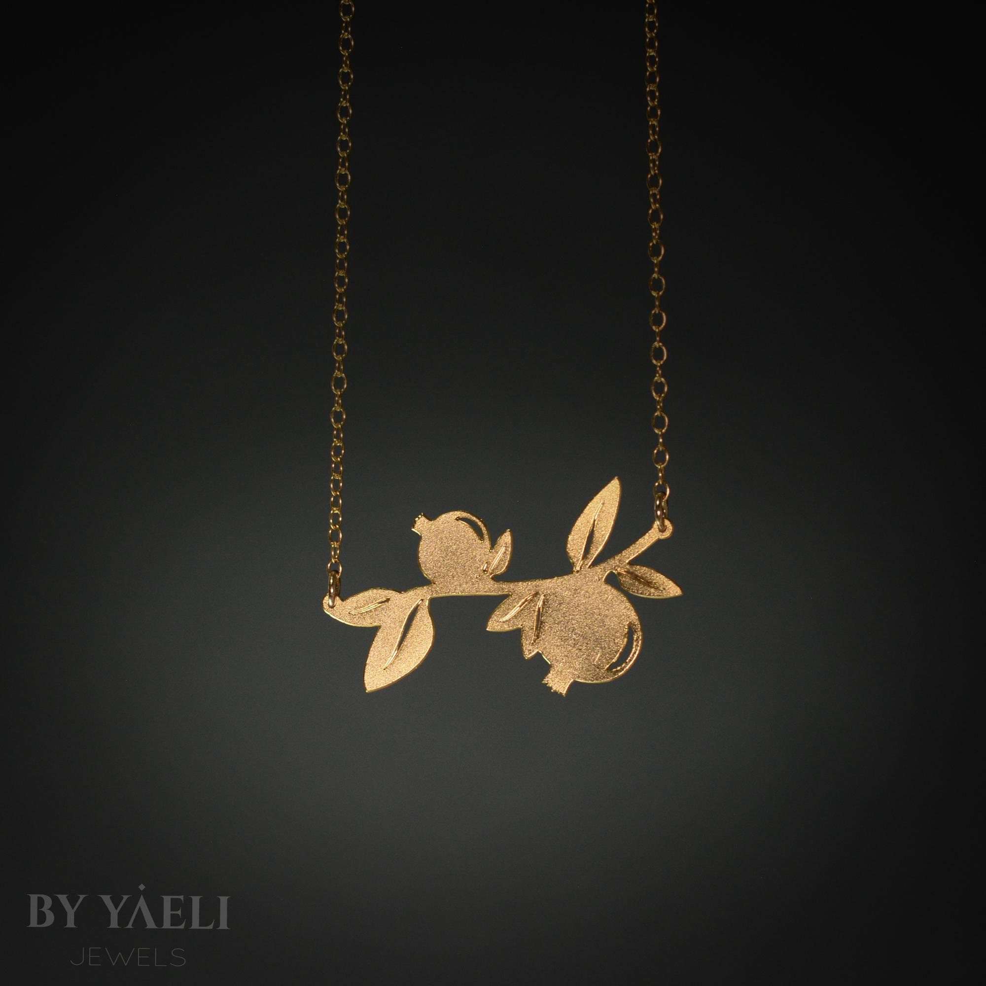 Pomegranate necklace gold Jewish jewelry nature jewelry Judaica necklace