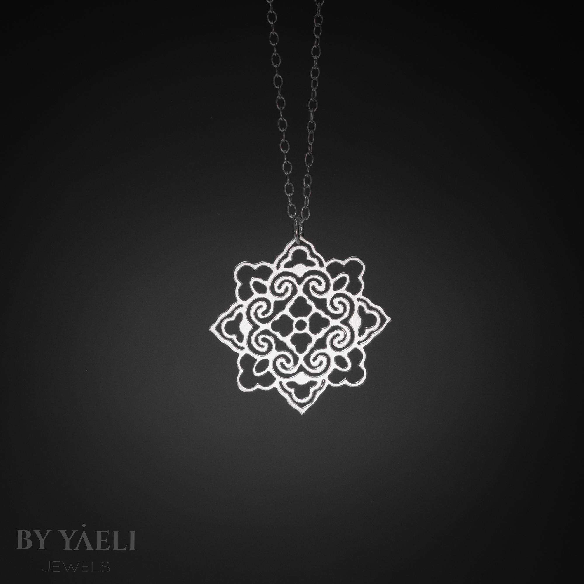 Mandala necklace geometric silver ethnic necklace mandala jewelry