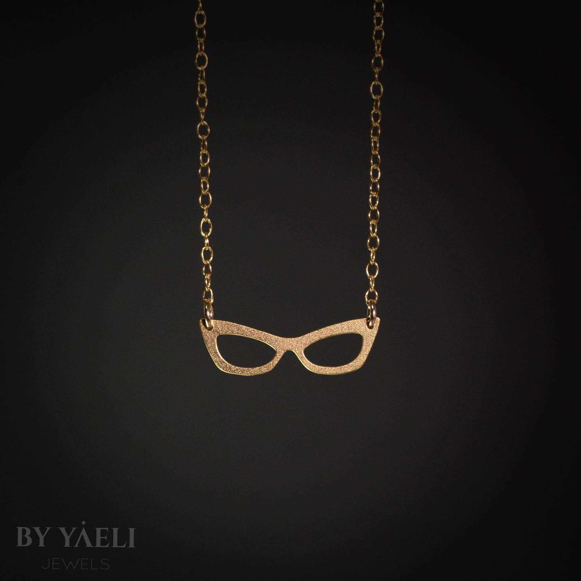 Eyeglasses necklace unique jewelry hippie jewelry gold eyeglasses charm