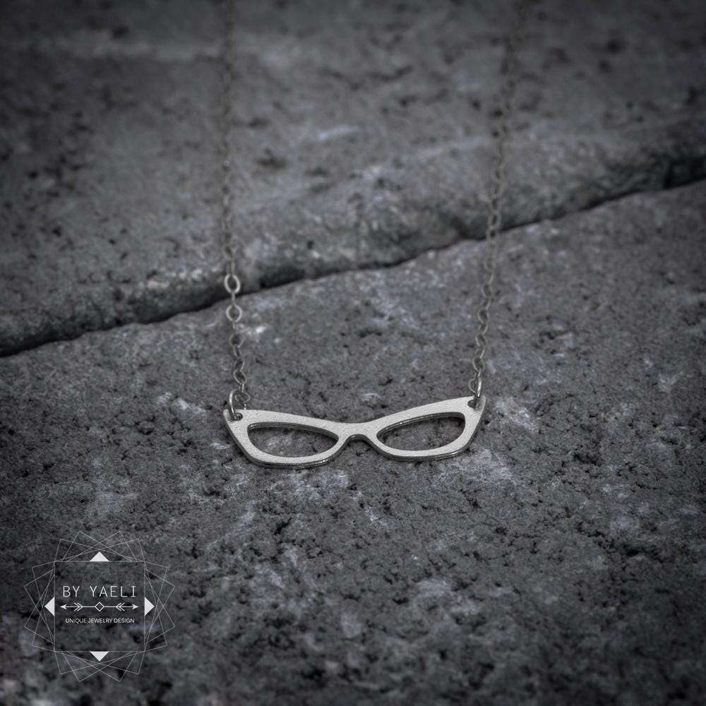Eyeglasses necklace unique jewelry silver hippie necklace eyeglasses charm
