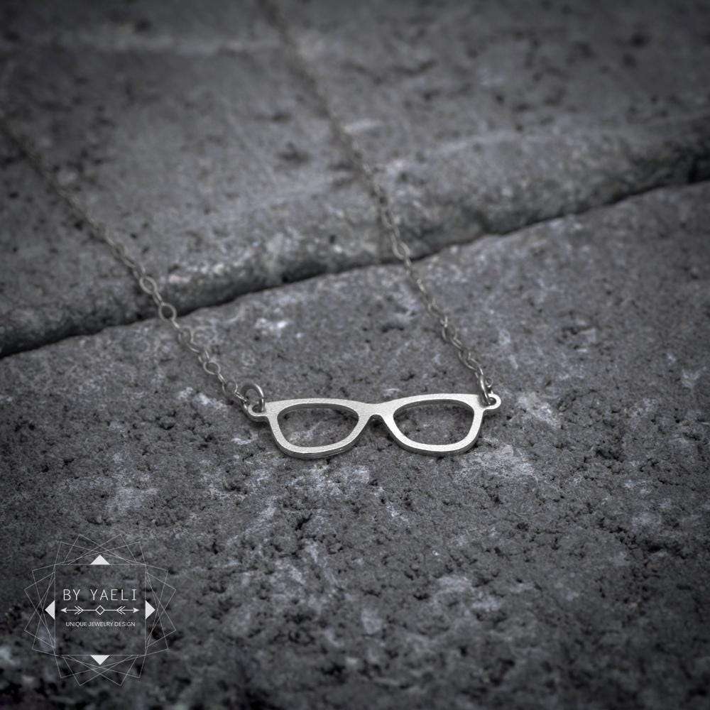 Eyeglasses necklace silver boho necklace hippie jewelry geek jewelry