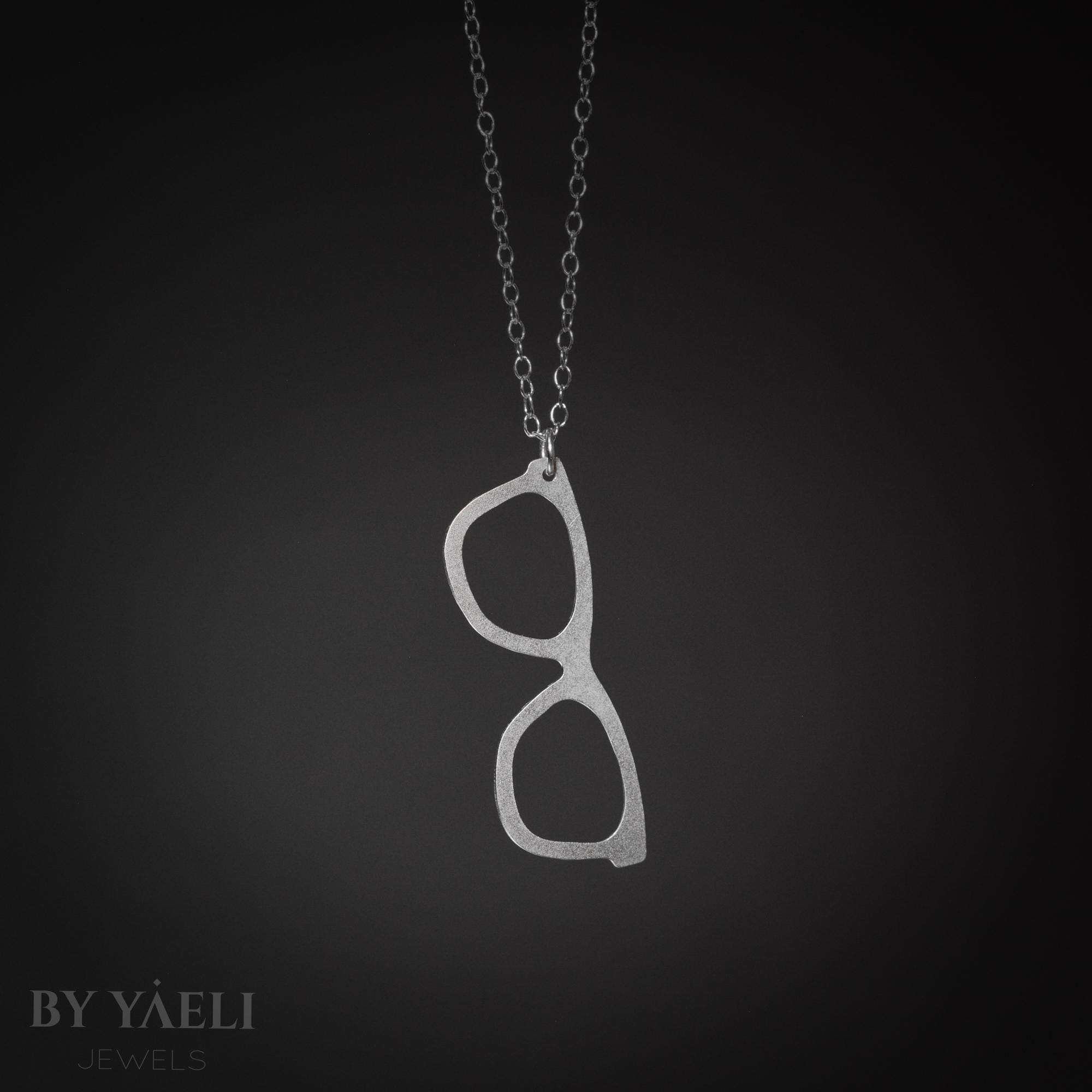 Eyeglasses necklace big silver geek glasses necklace eyeglasses pendant