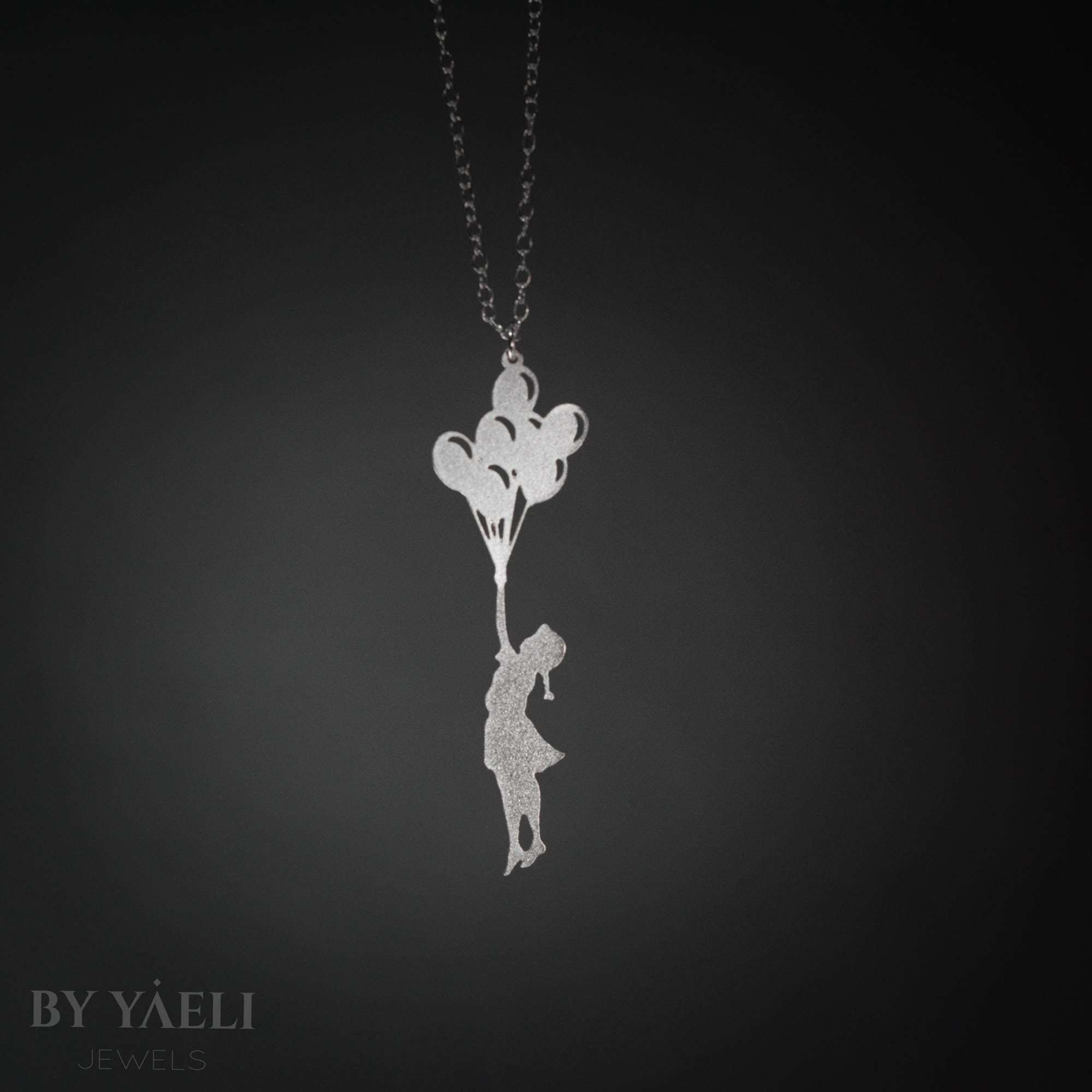 Balloon necklace silver long necklace girl necklace girl with balloons necklace