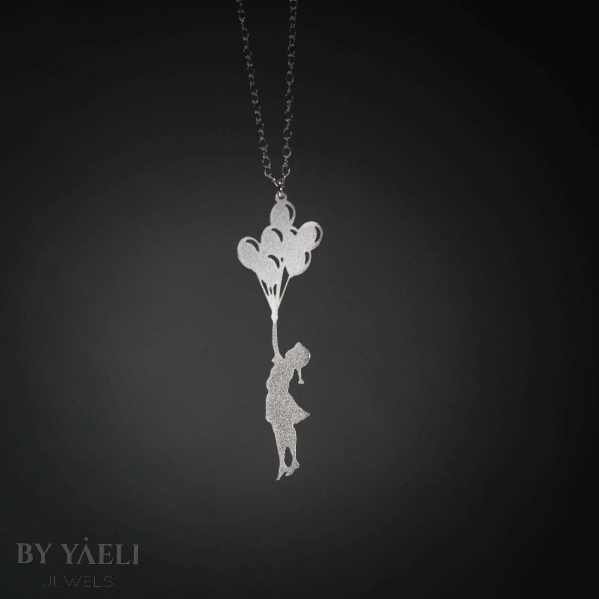 Balloon necklace silver long necklace girl necklace girl with balloons necklace