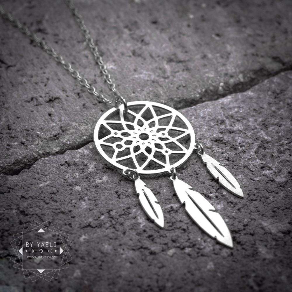 Dreamcatcher necklace silver dream catcher Indian jewelry tribal wiccan jewelry