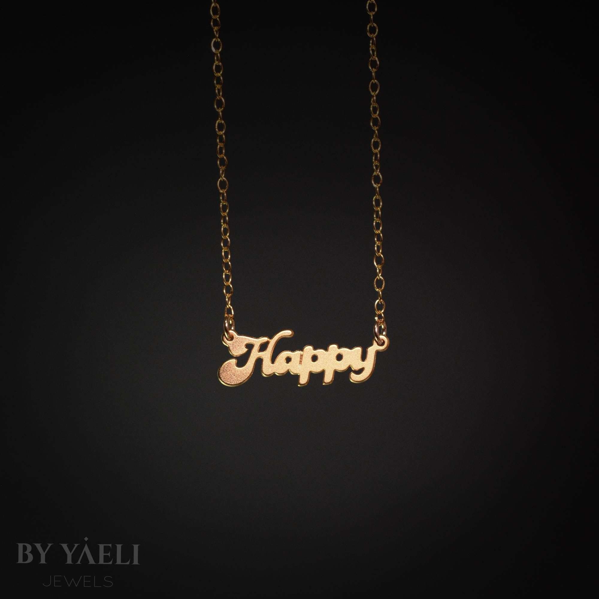 Happy necklace gold script necklace Happy word necklace gift for her