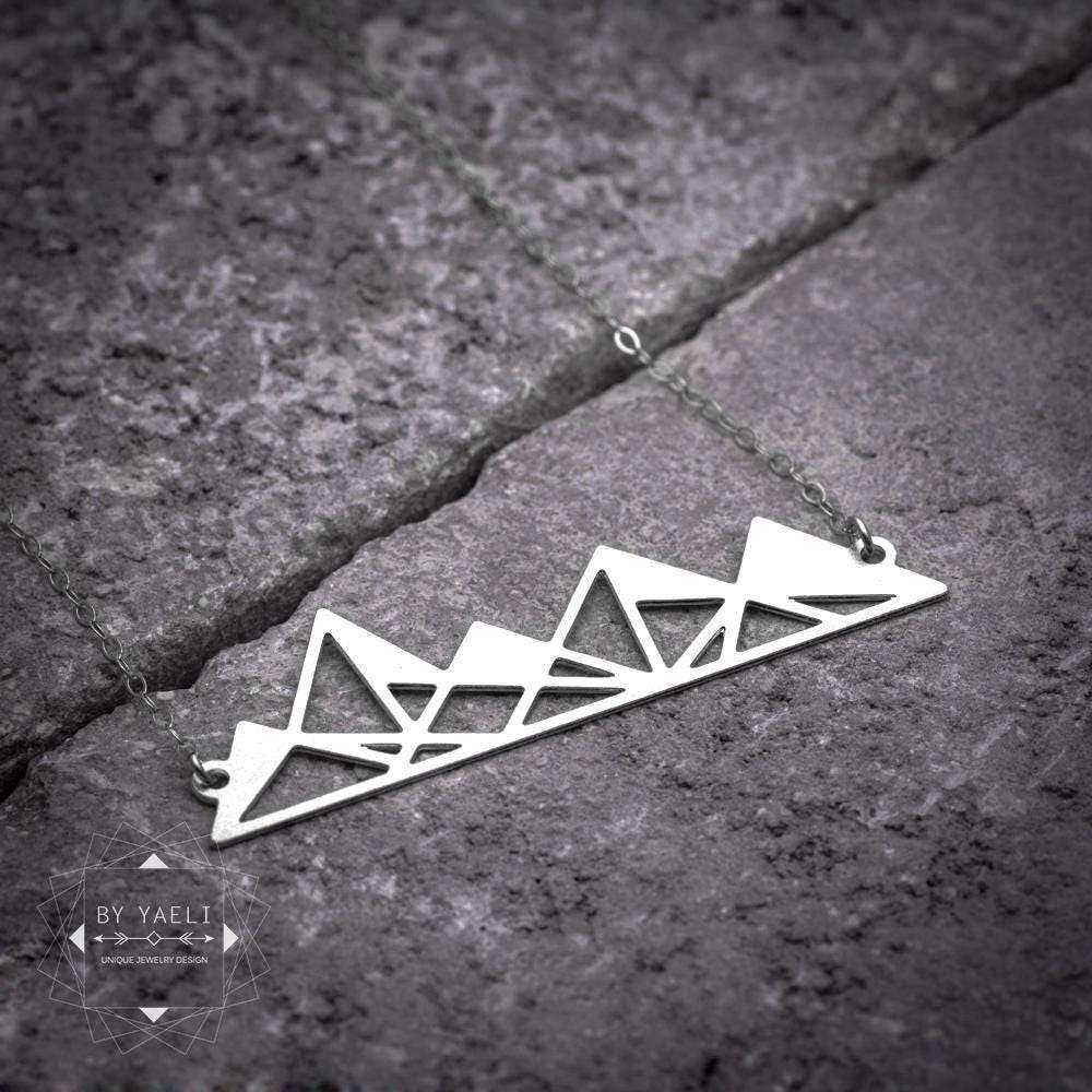 Mountain necklace geometric necklace mountain pendant mountain jewelry silver mountains gift for here