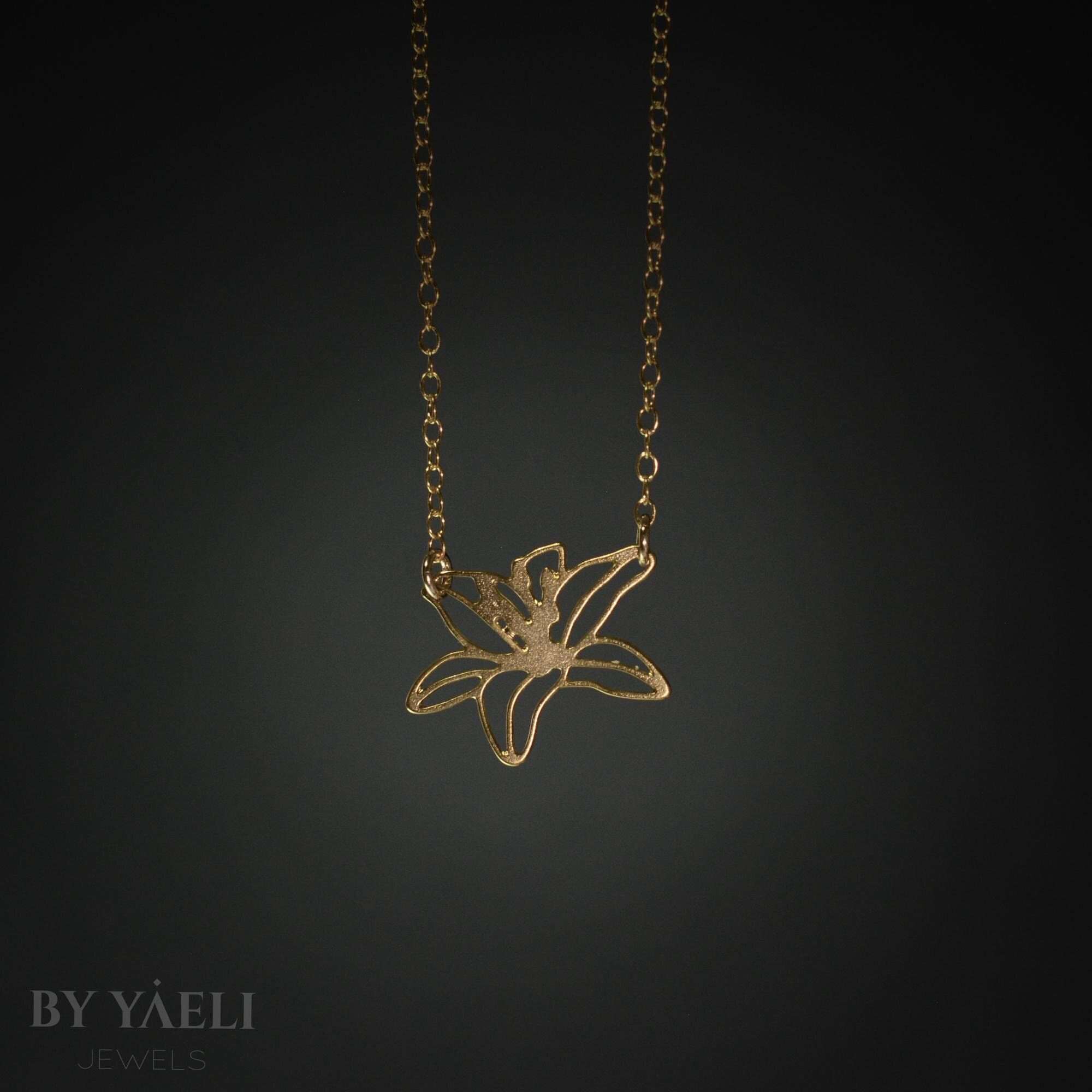 Flower necklace gold lily flower pendant necklace lily necklace nature jewelry