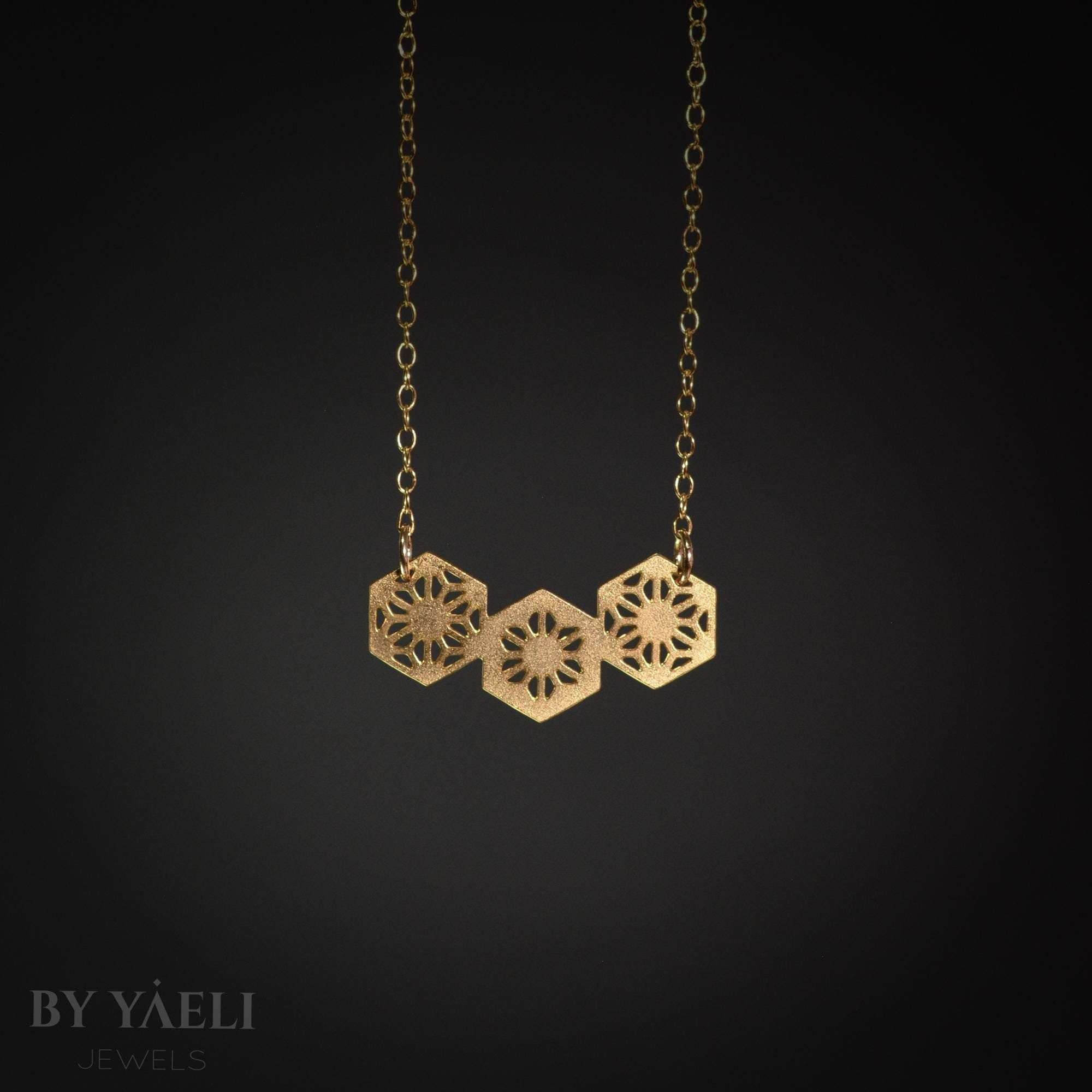 Hexagons necklace gold hexagon pendant geometric necklace