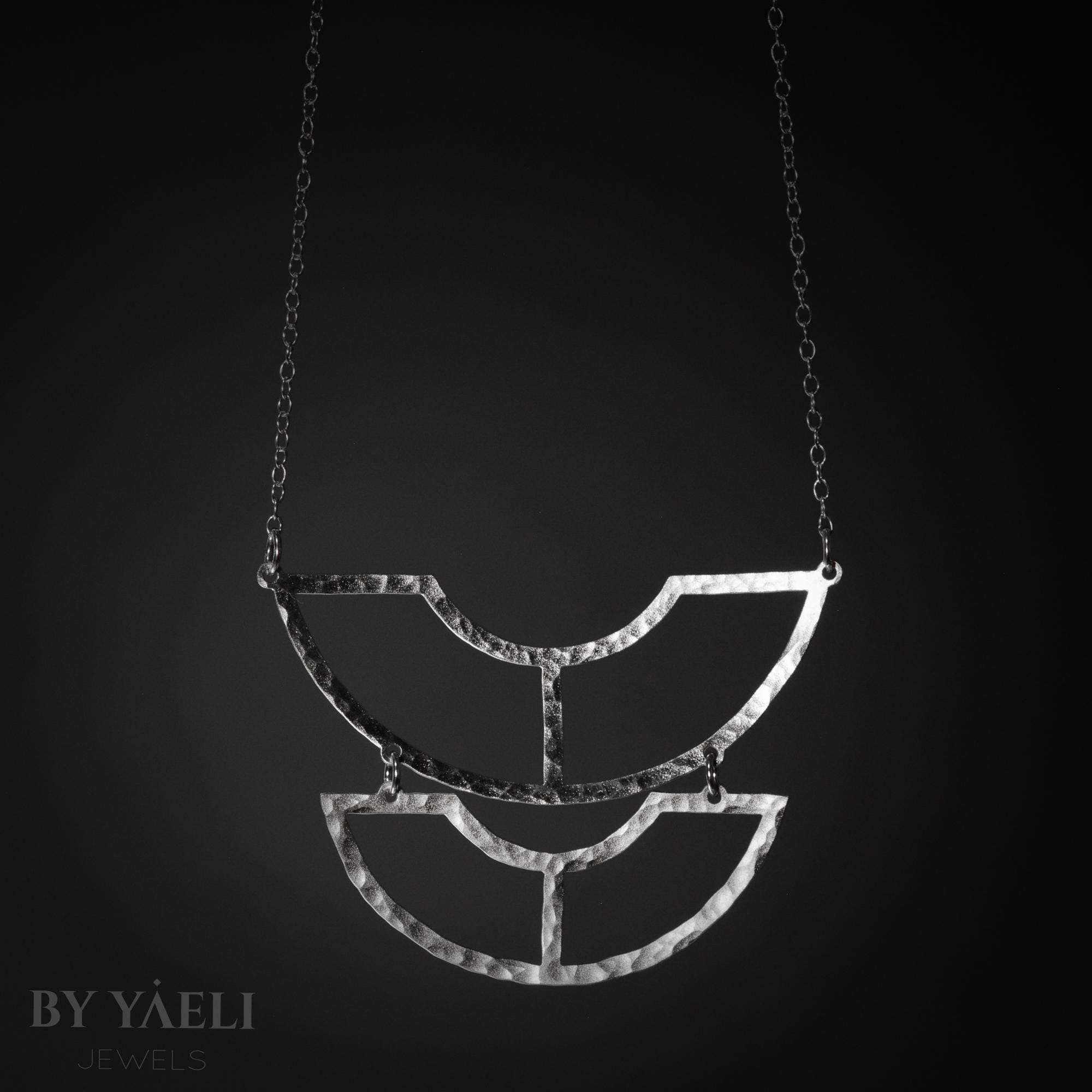 Geometric necklace silver half circle necklace geometric jewelry long necklace