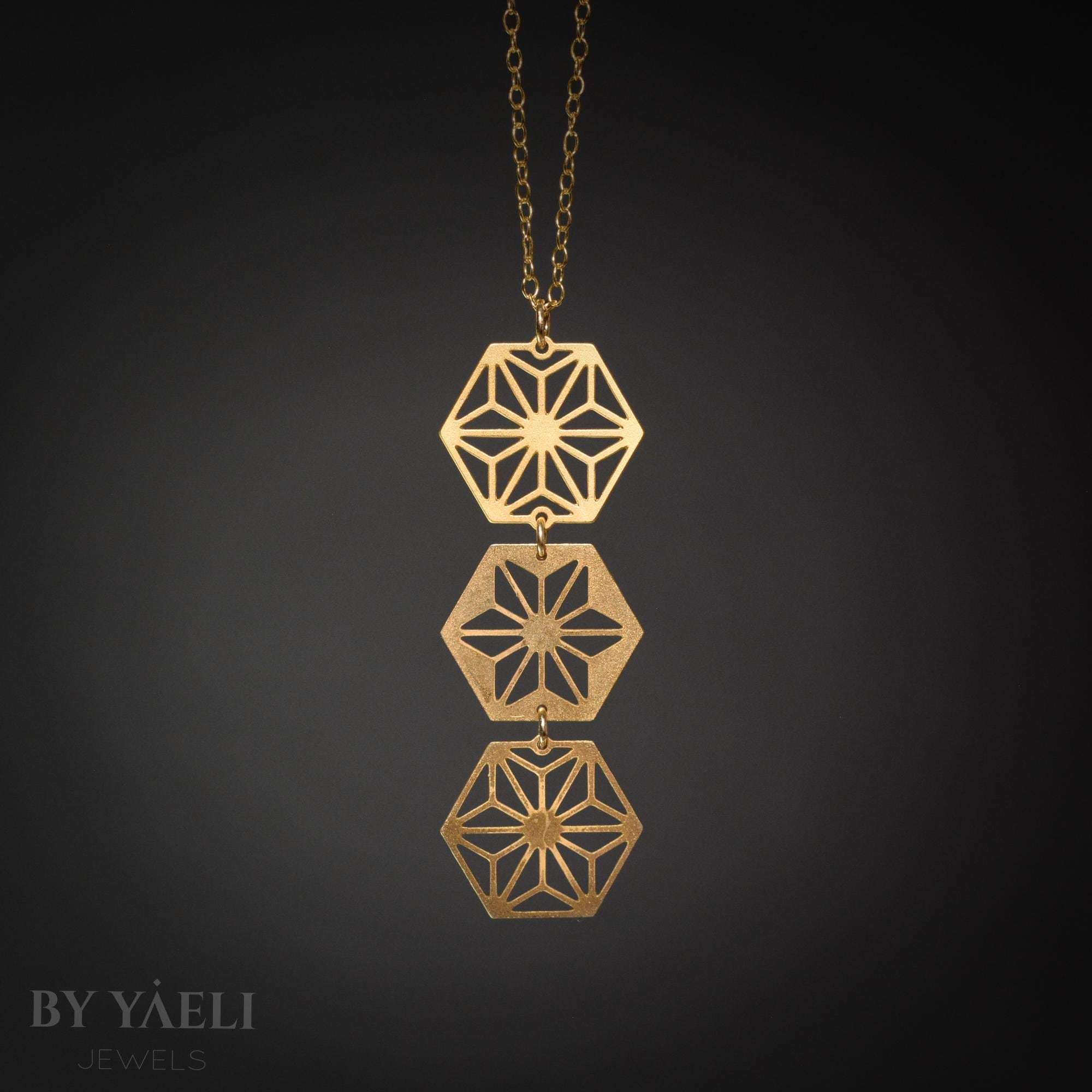 Hexagons necklace long necklace geometric necklace gold hexagon necklace