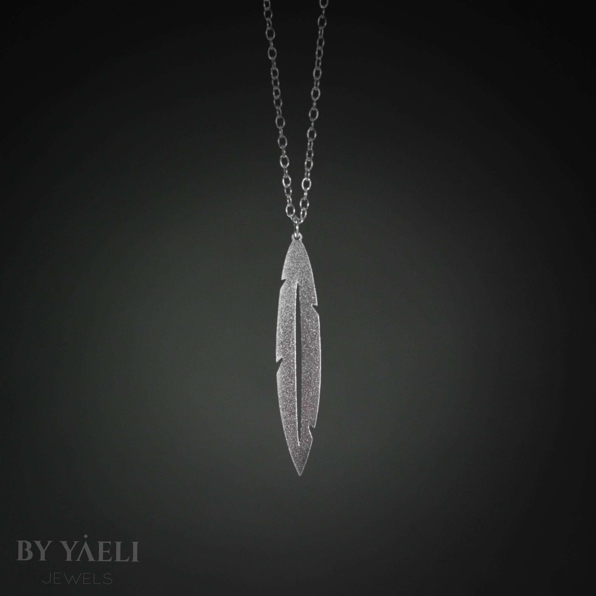 Feather necklace Feather pendant silver Feather charm long necklace