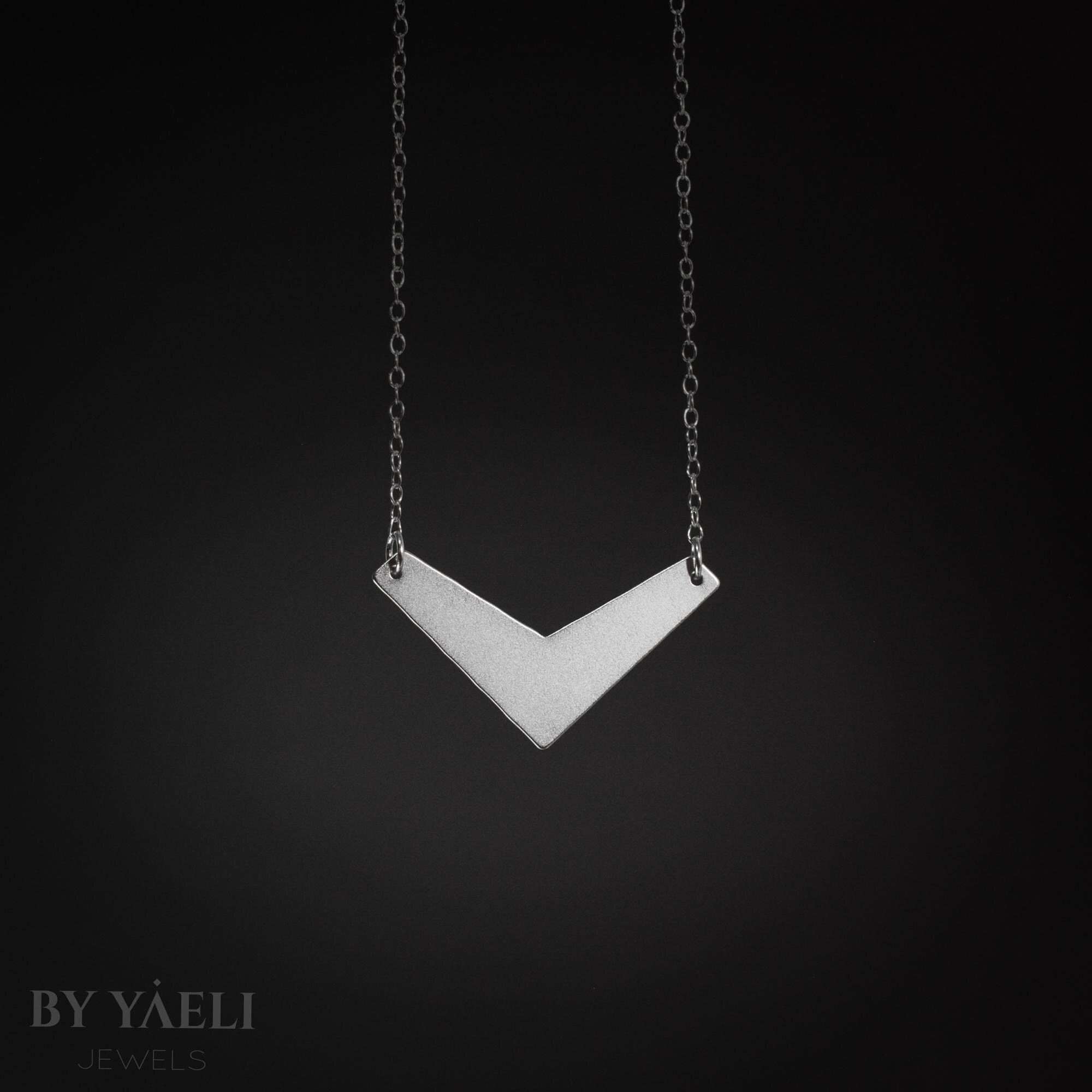 Chevron necklace silver triangle necklace geometric necklace