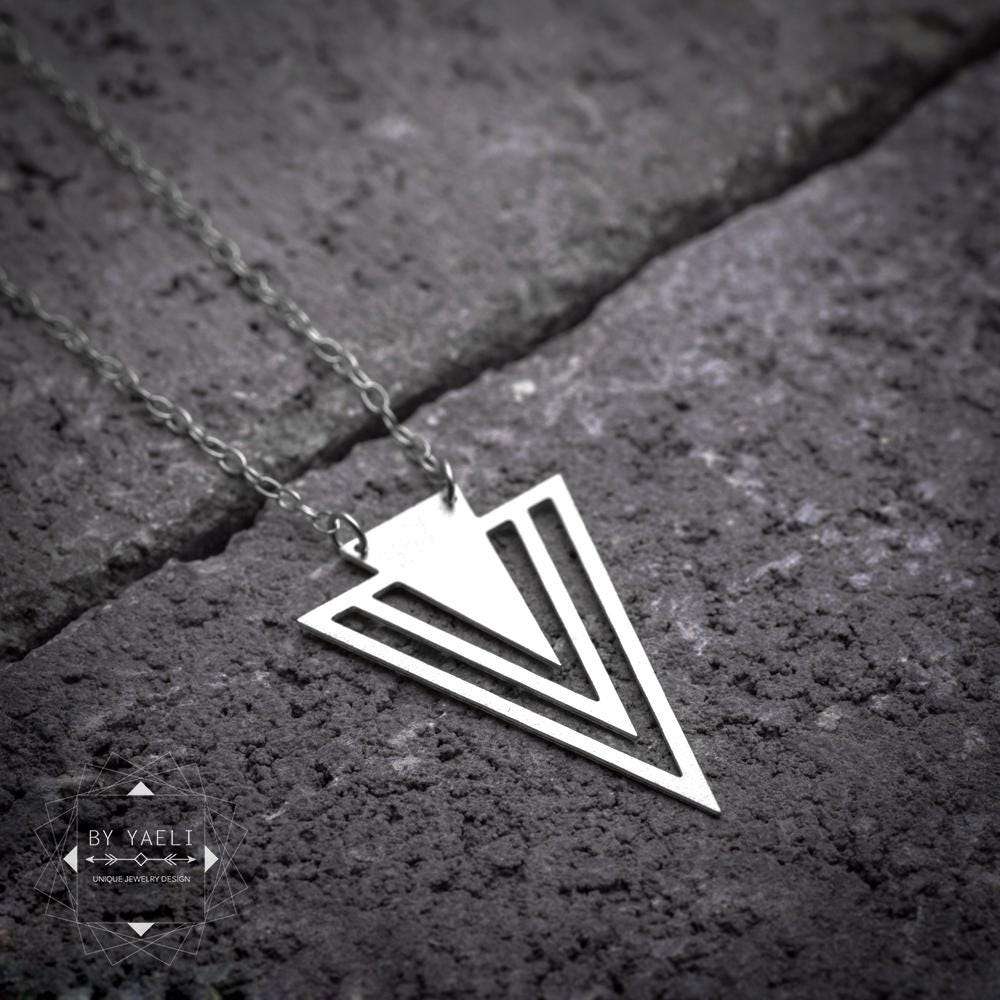 Triangle necklace chevron necklace silver triangle pendant geometric necklace v necklace