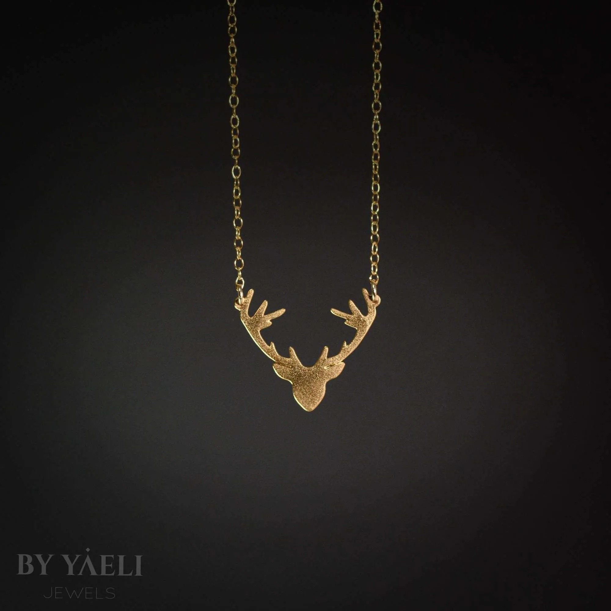 Deer necklace gold deer pendant deer antler necklace deer jewelry