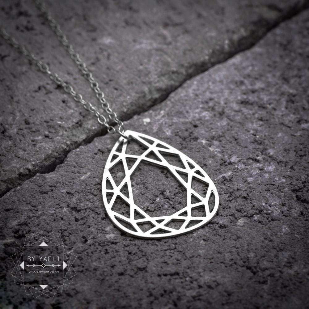 Diamond necklace silver geometric diamond shape necklace drop necklace