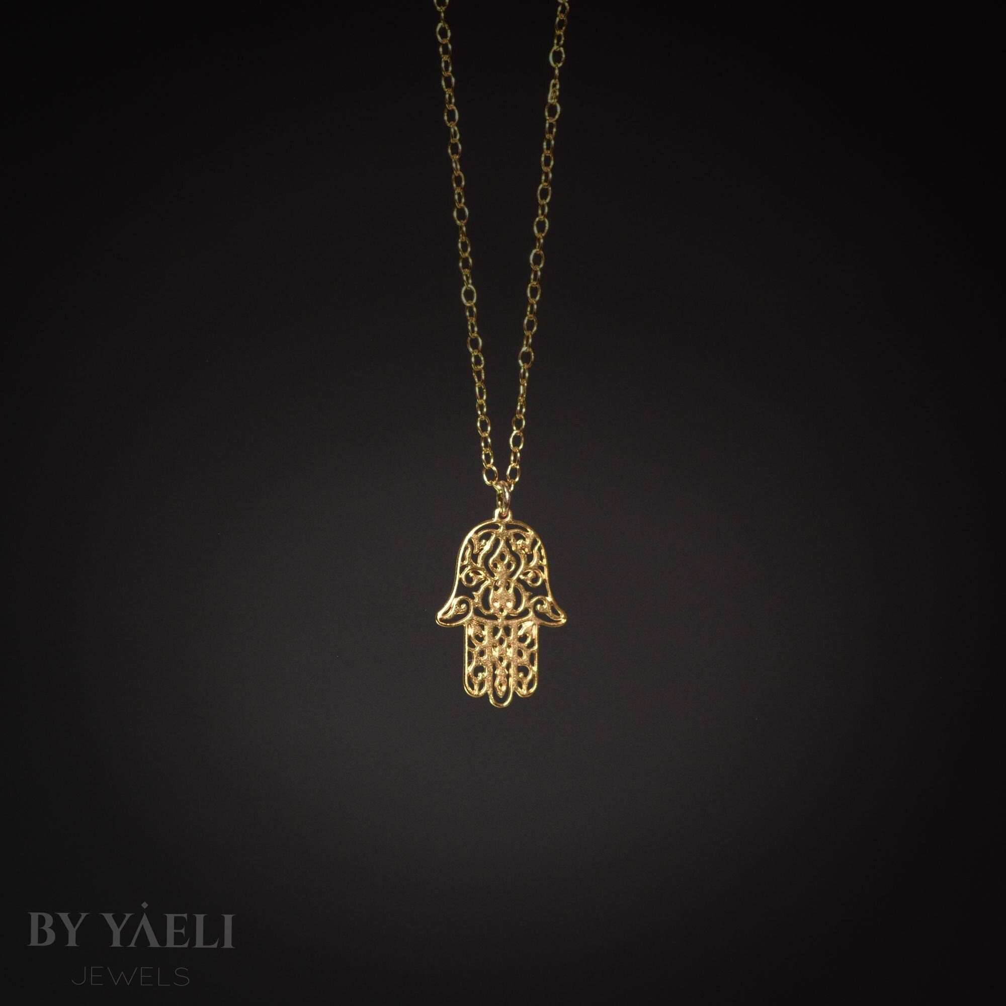 Hamsa necklace hamsa pendant gold hamsa jewelry protection necklace hand charm necklace