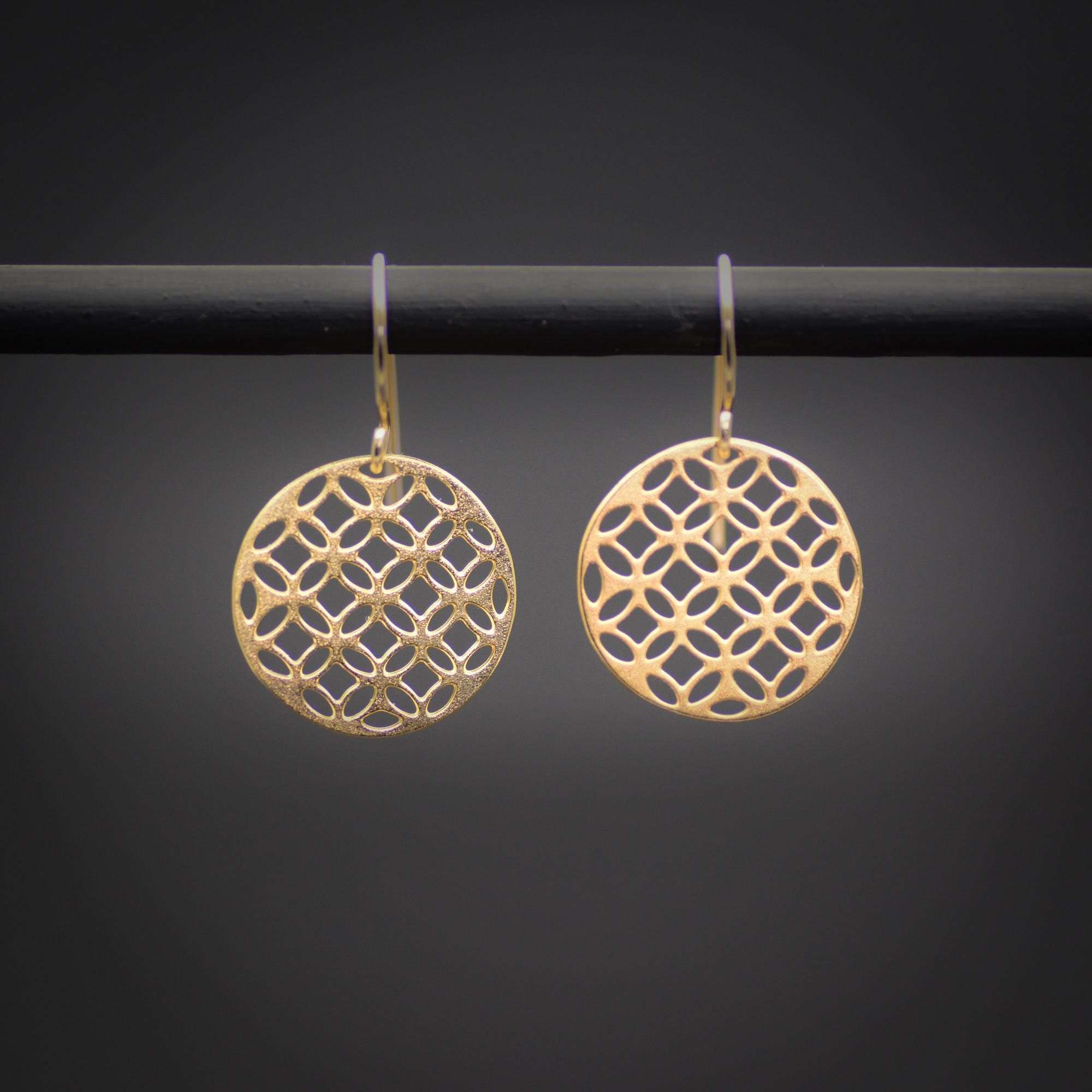 Gold celtic earrings, hammered Celtic circle dangle earrings