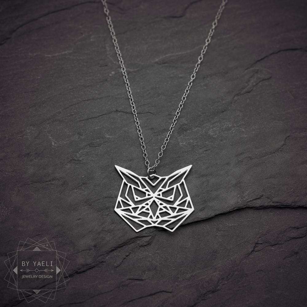 Owl necklace geometric silver origami owl pendant origami bird necklace 3 Owl necklace geometric silver origami owl pendant origami bird necklace - Image 3