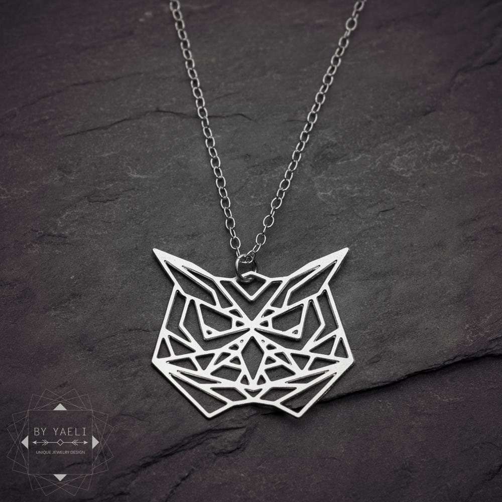 Owl necklace geometric silver origami owl pendant origami bird necklace