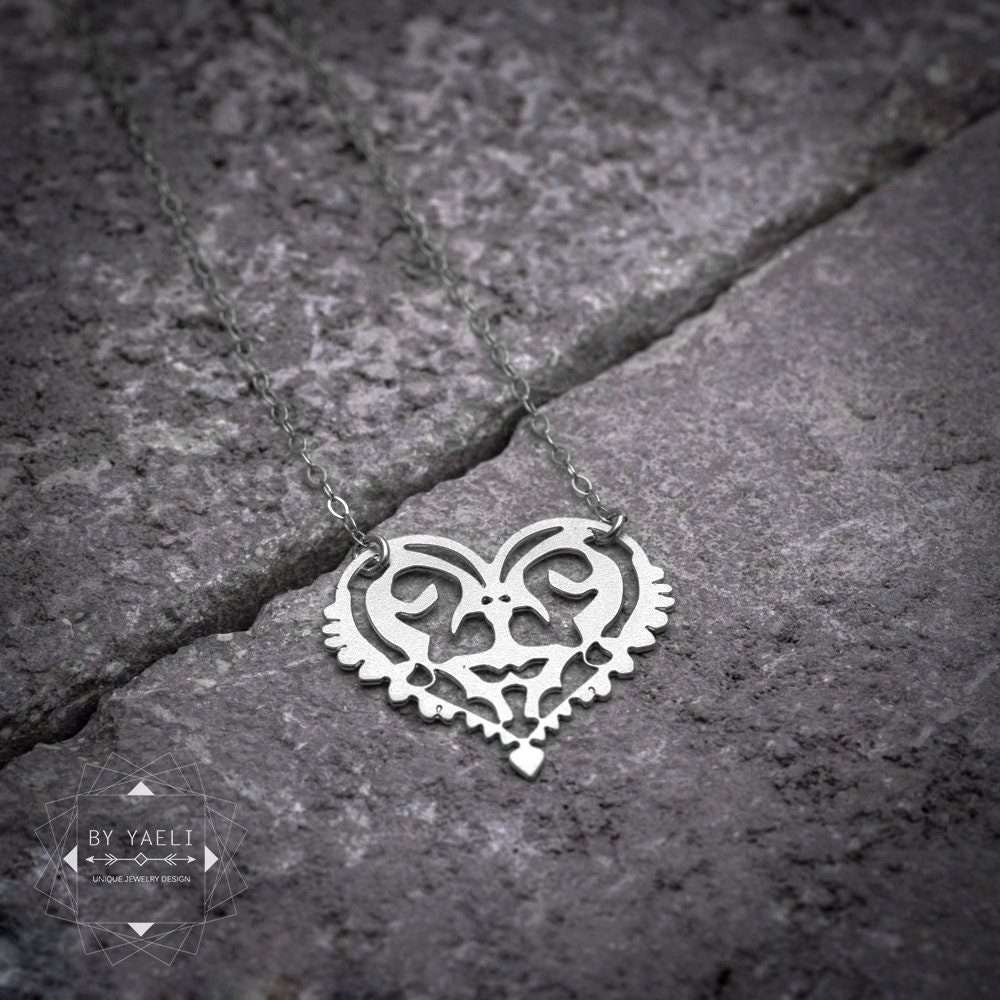 Heart necklace ethnic style silver heart pendant heart jewelry Christmas gift for her