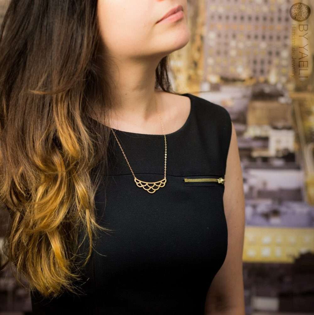 Geometric necklace half circle necklace curve necklace Christmas gift for her