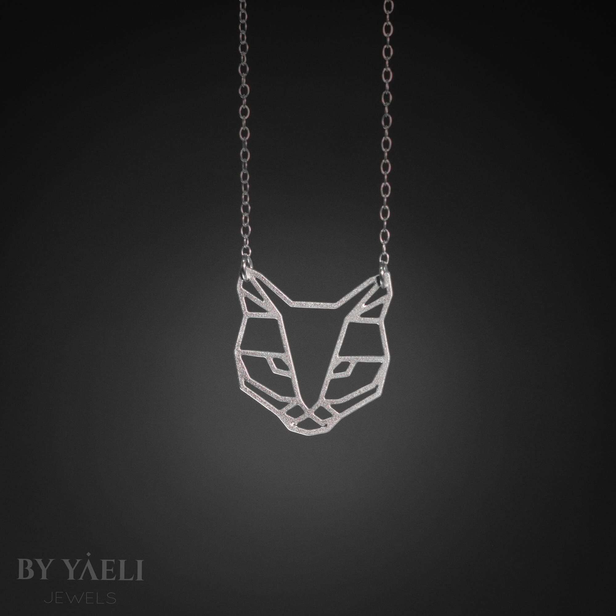 Cat necklace, silver cat pendant geometric cat jewelry