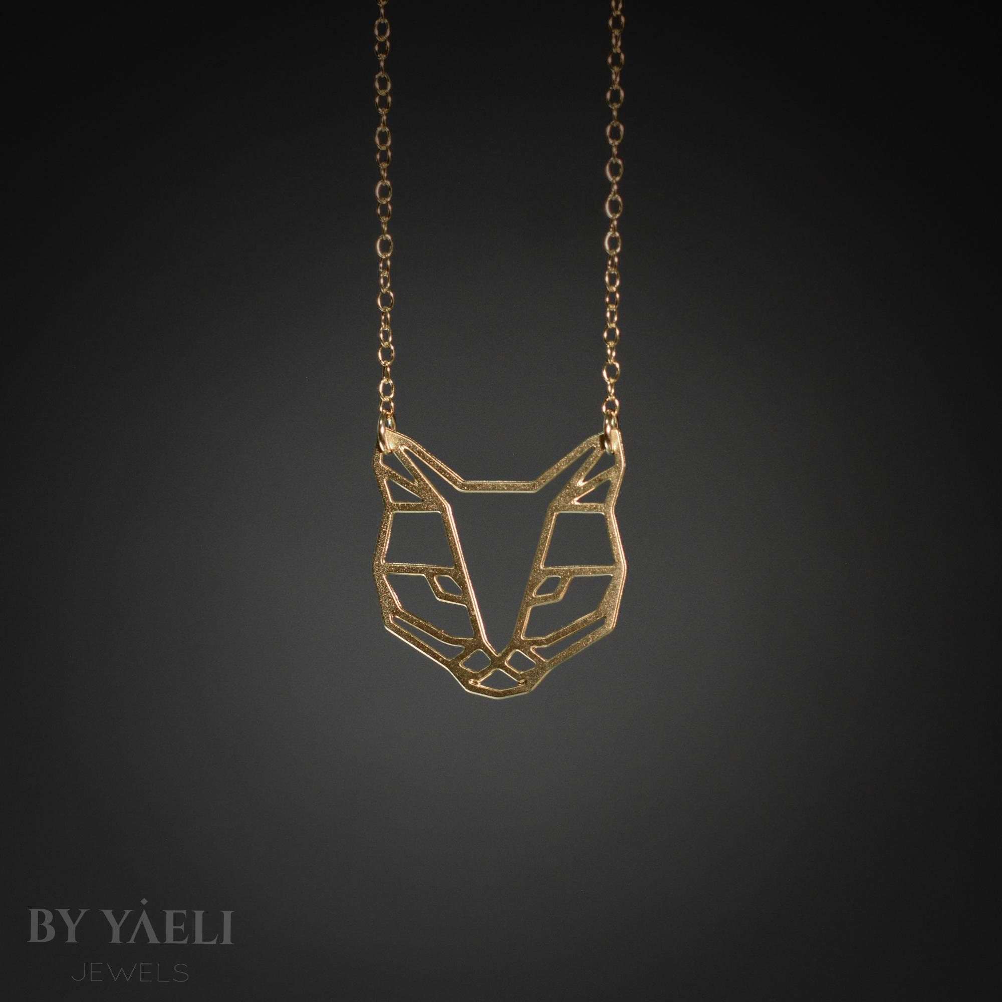 Cat necklace gold origami cat pendant geometric cat jewelry