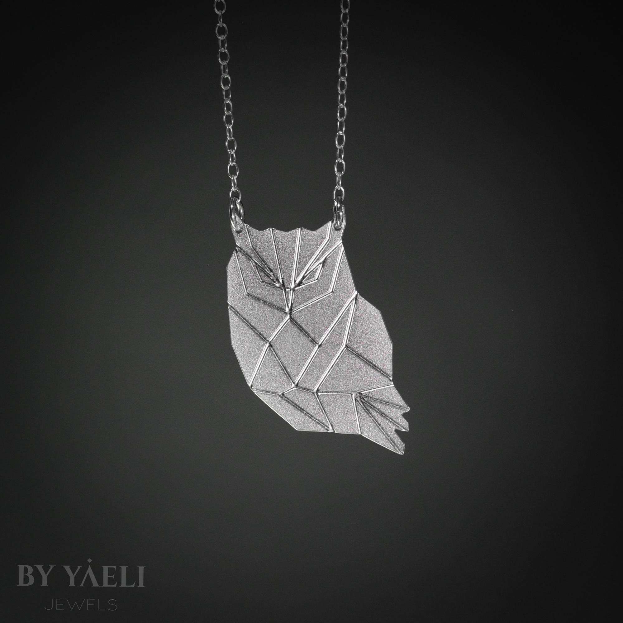 Owl necklace, silver geometric owl pendant