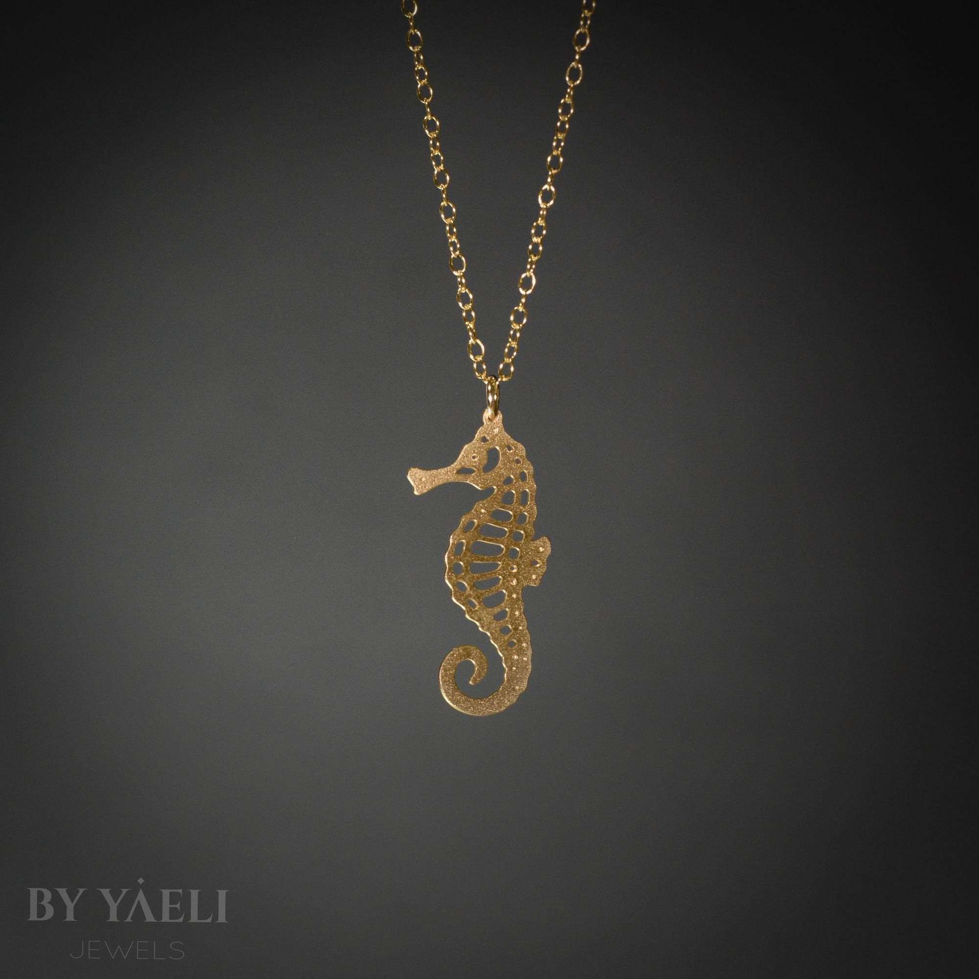 Seahorse necklace gold seahorse pendant beach necklace