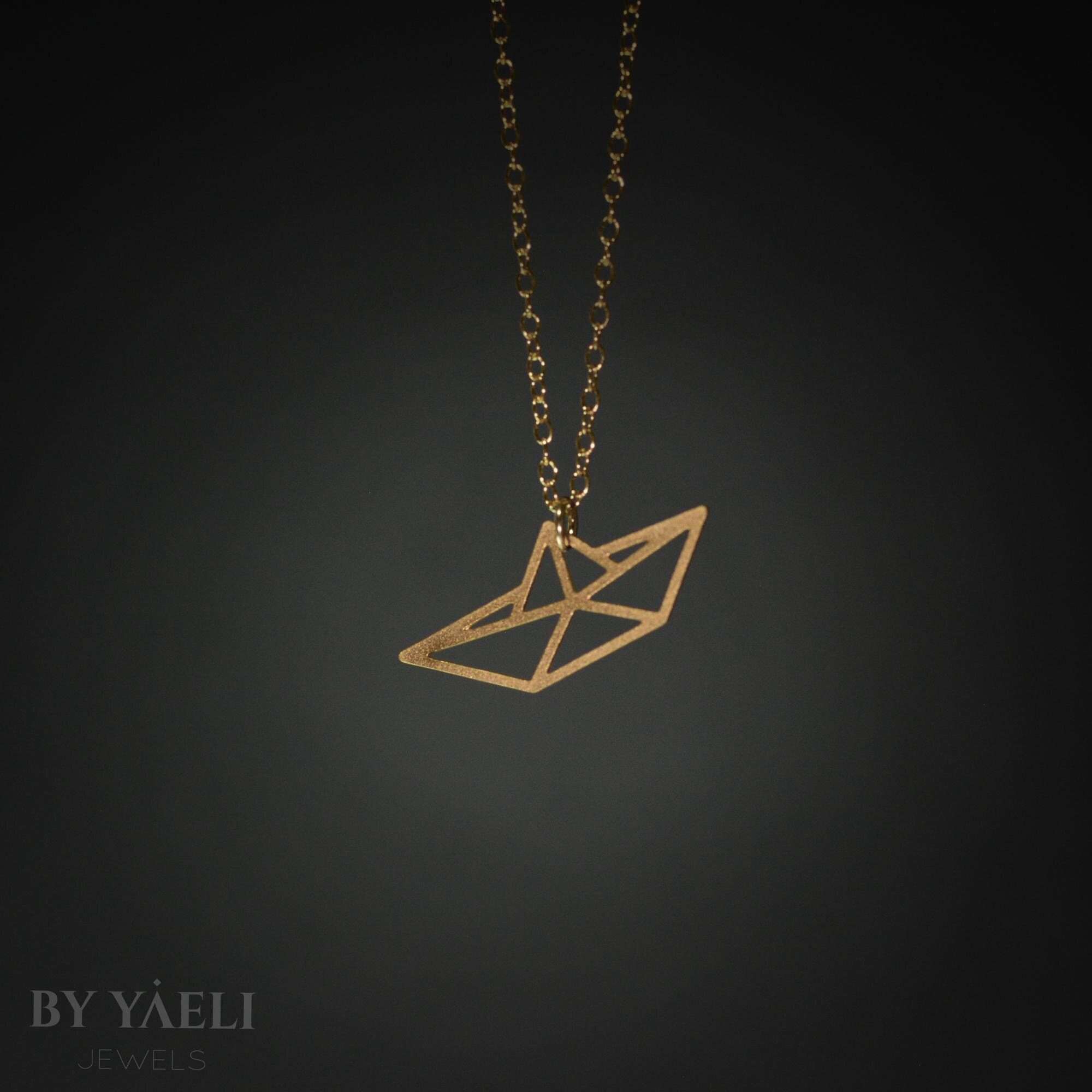 Boat necklace origami boat necklace gold paper boat charm