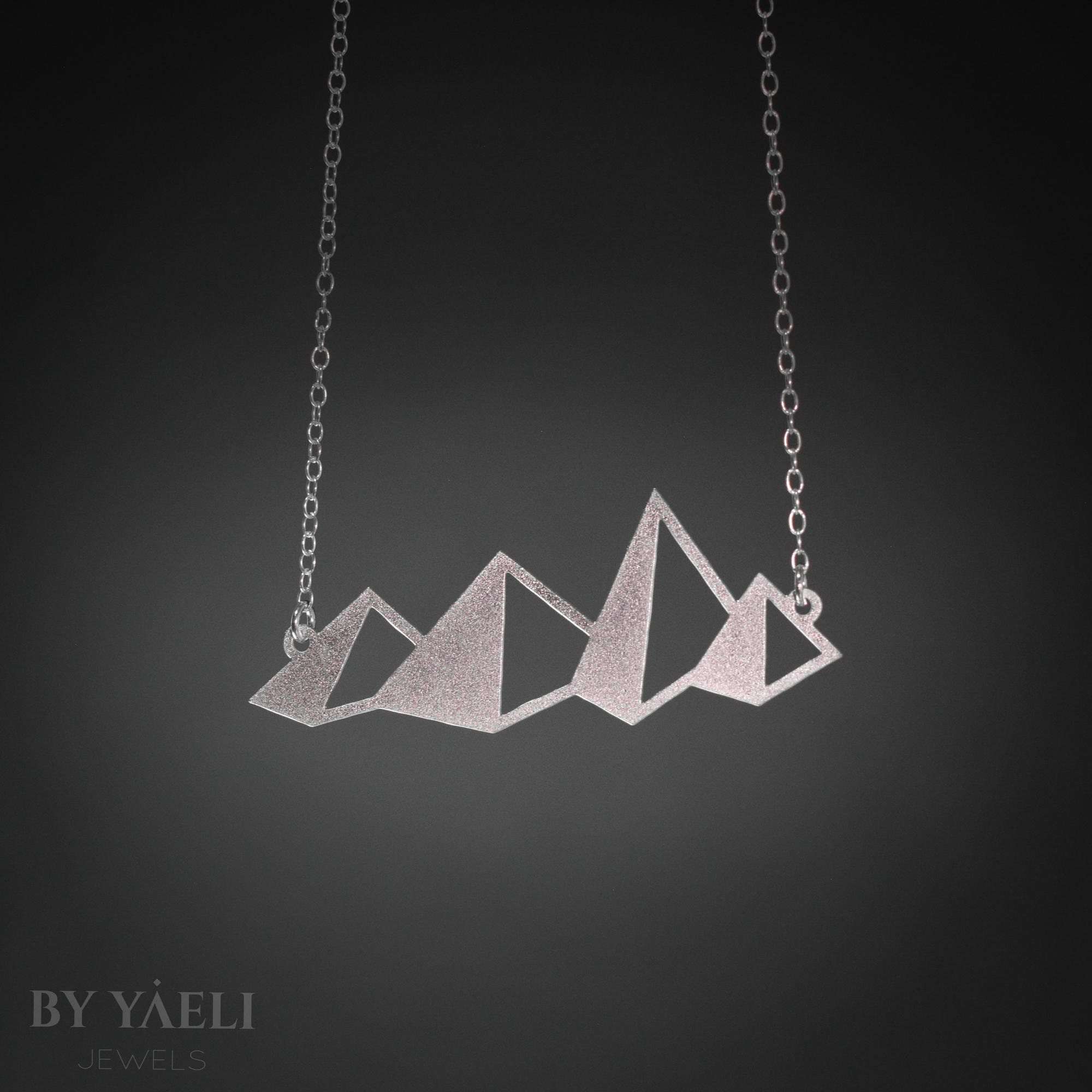 Mountains necklace silver pyramids mountains pendant geometric mountain jewelry gift for her