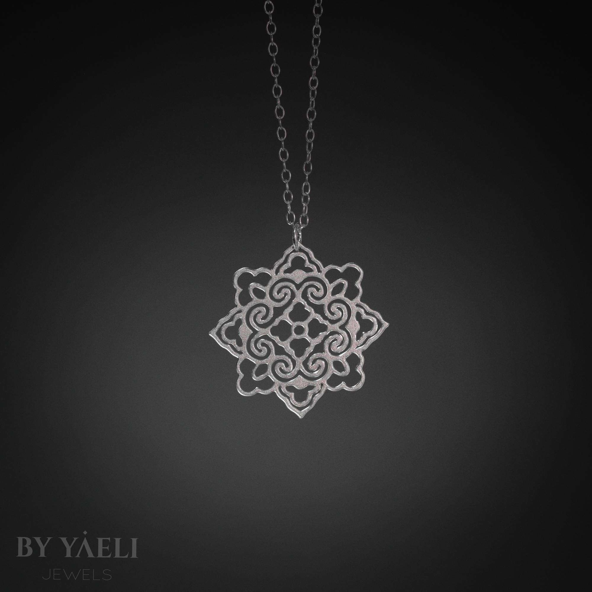 Mandala necklace geometric silver ethnic necklace mandala jewelry
