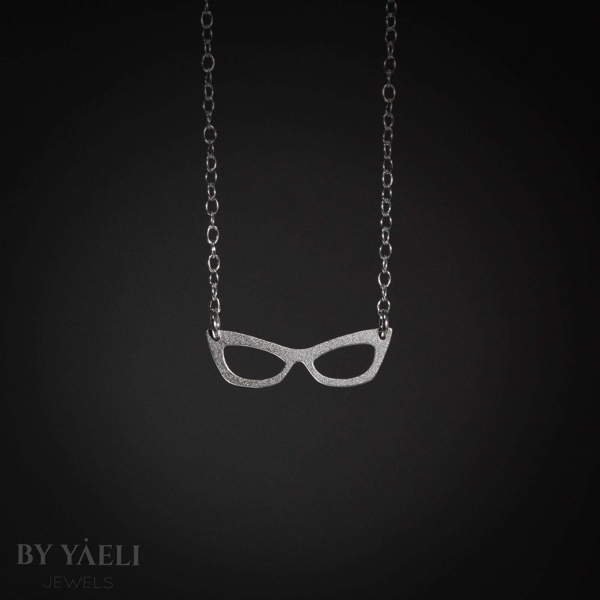 Eyeglasses necklace unique jewelry silver hippie necklace eyeglasses charm